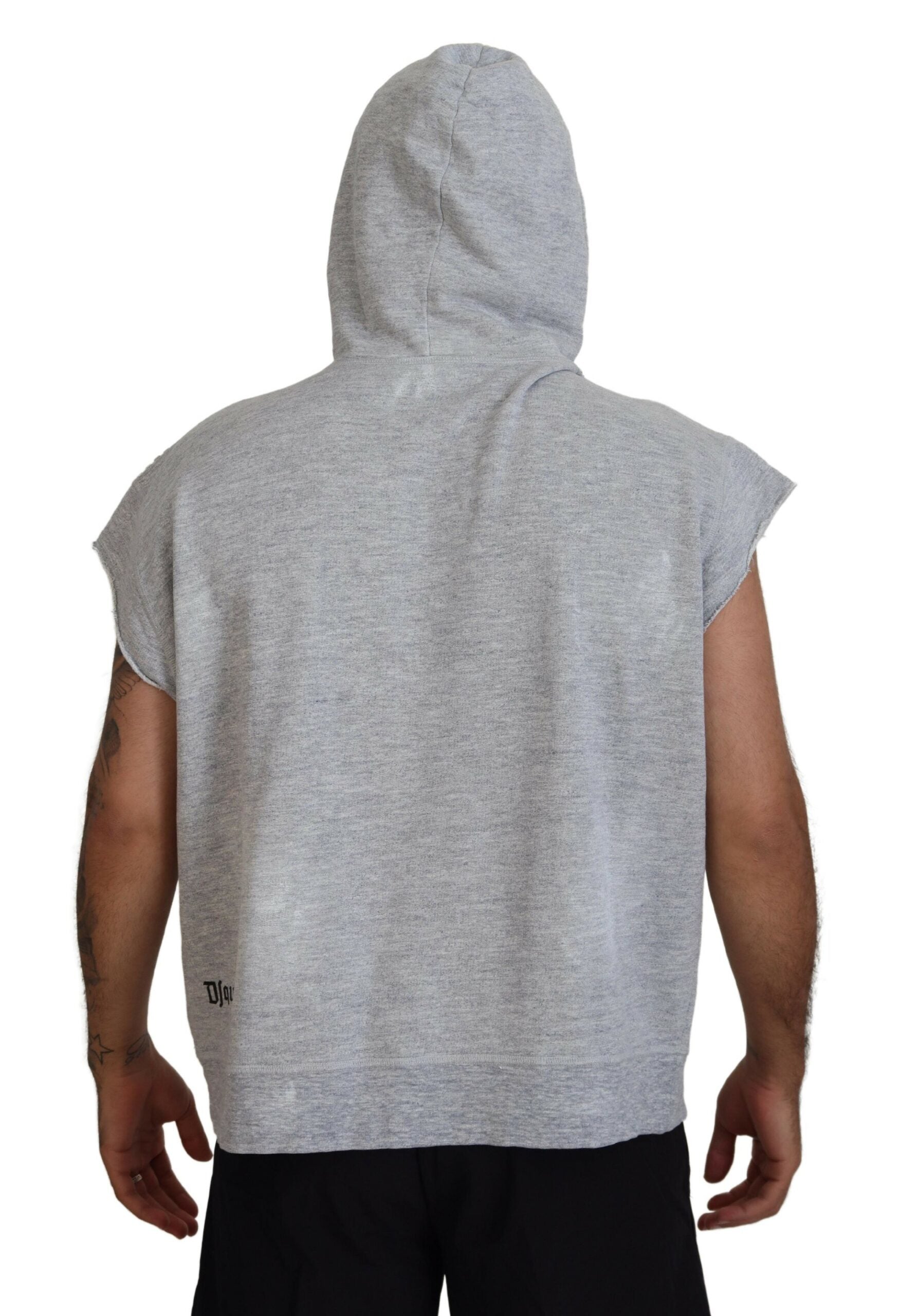 Lichtgrijs katoenen T-shirt met korte mouwen en capuchon