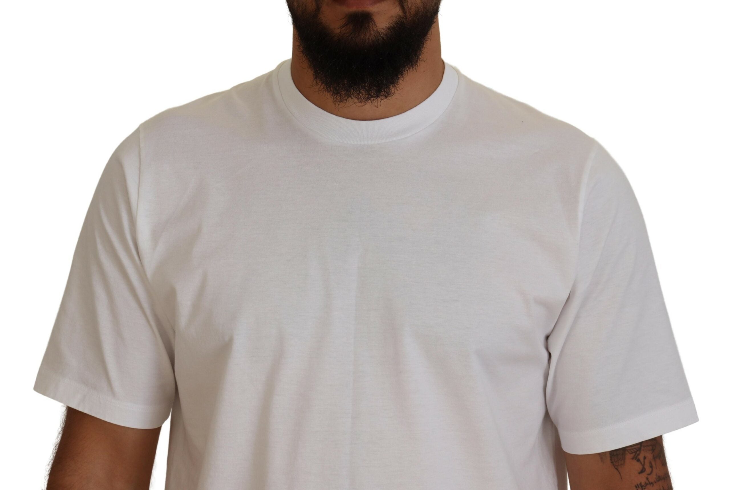 Wit katoenen T-shirt met korte mouwen en ronde hals
