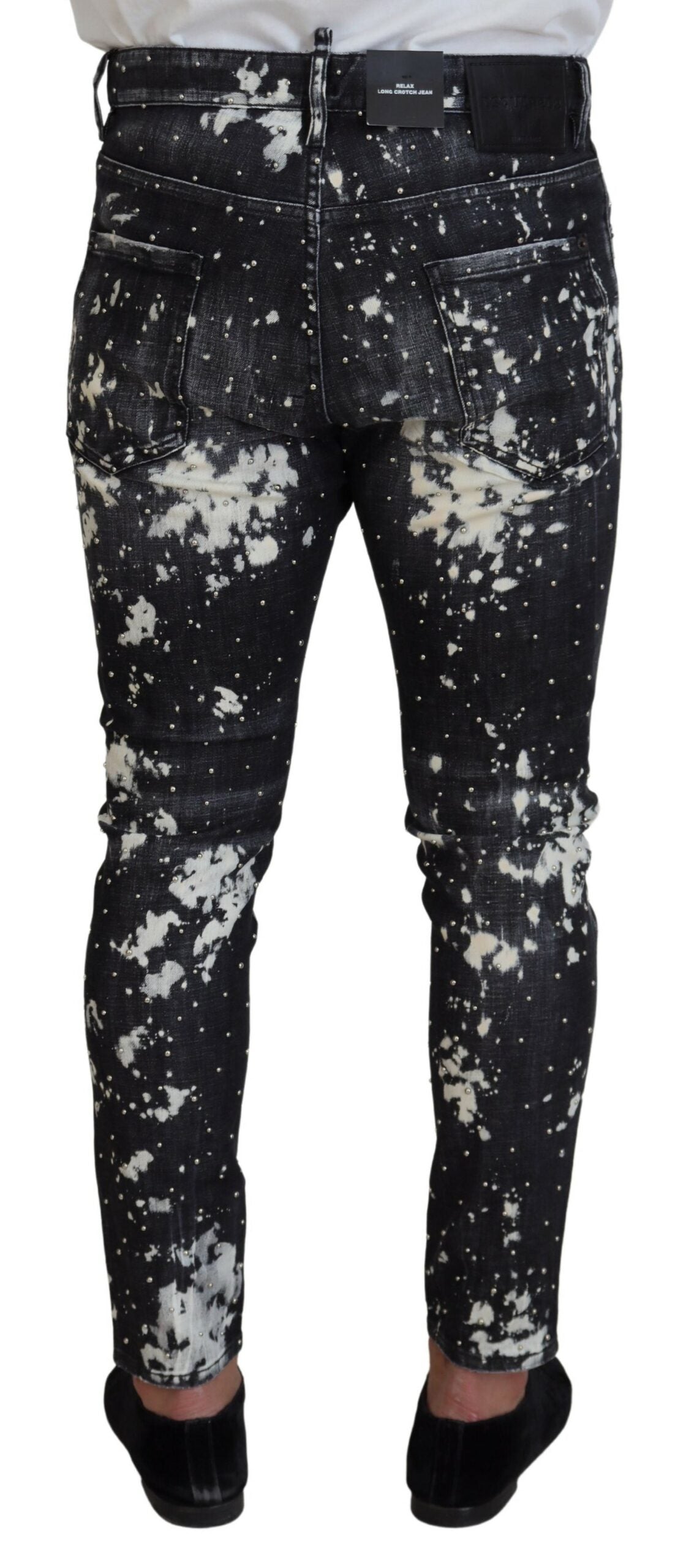 Skinny jeans met grijze wassing en witte spetterprint