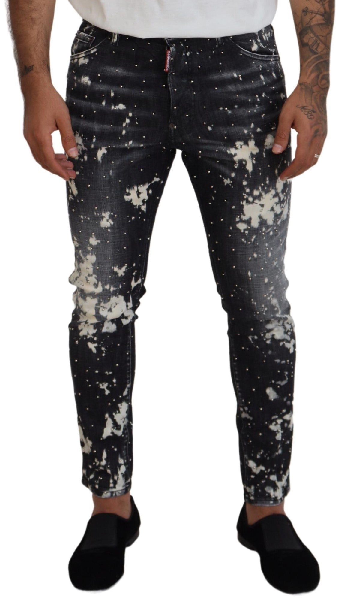 Skinny jeans met grijze wassing en witte spetterprint