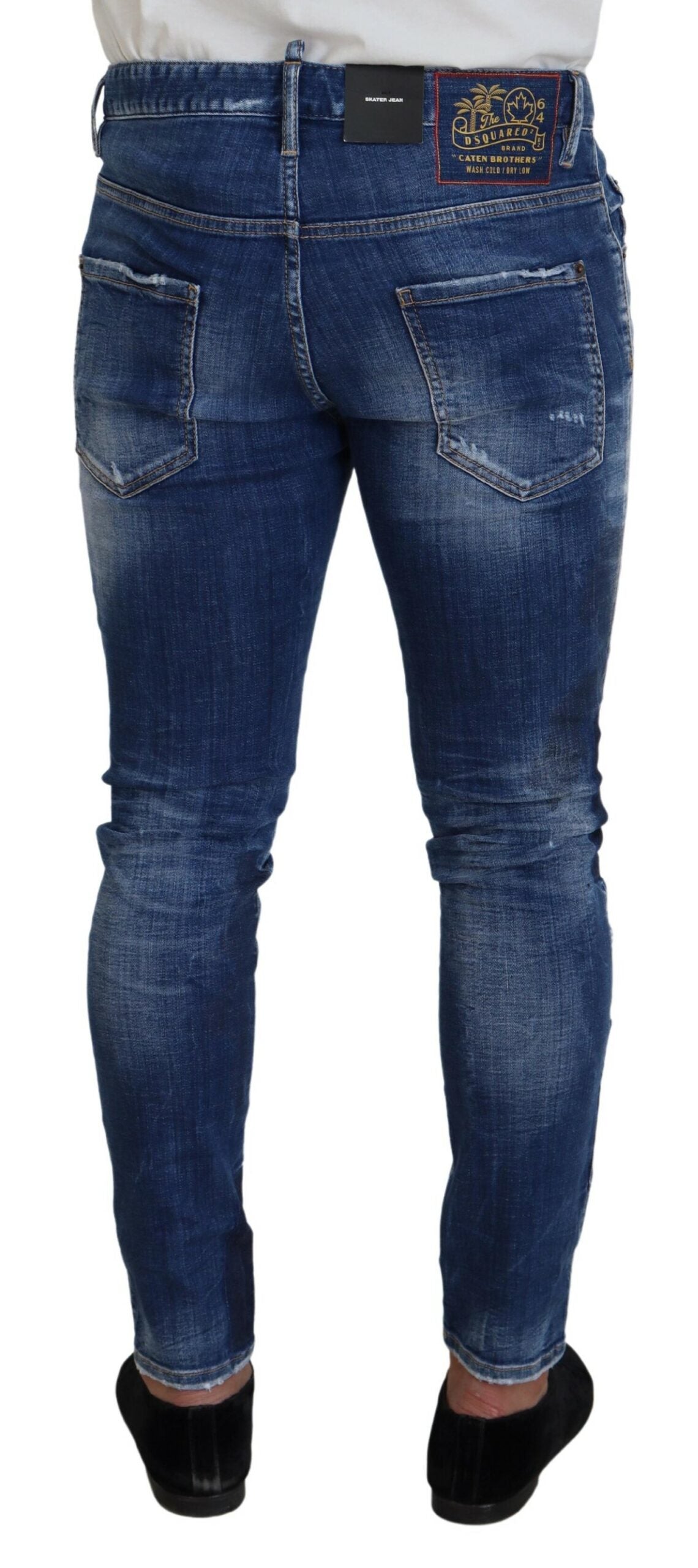 Blauwe gewassen patchwork skinny heren denim jeans