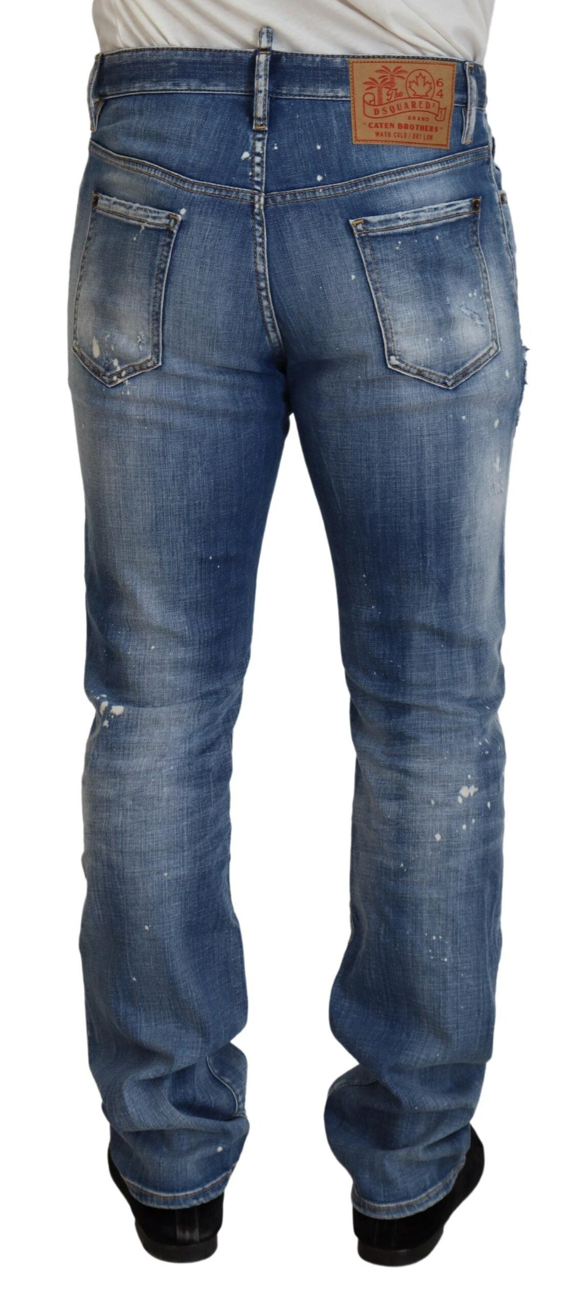 Blauwe gewassen gescheurde rechte jeans met casual pasvorm