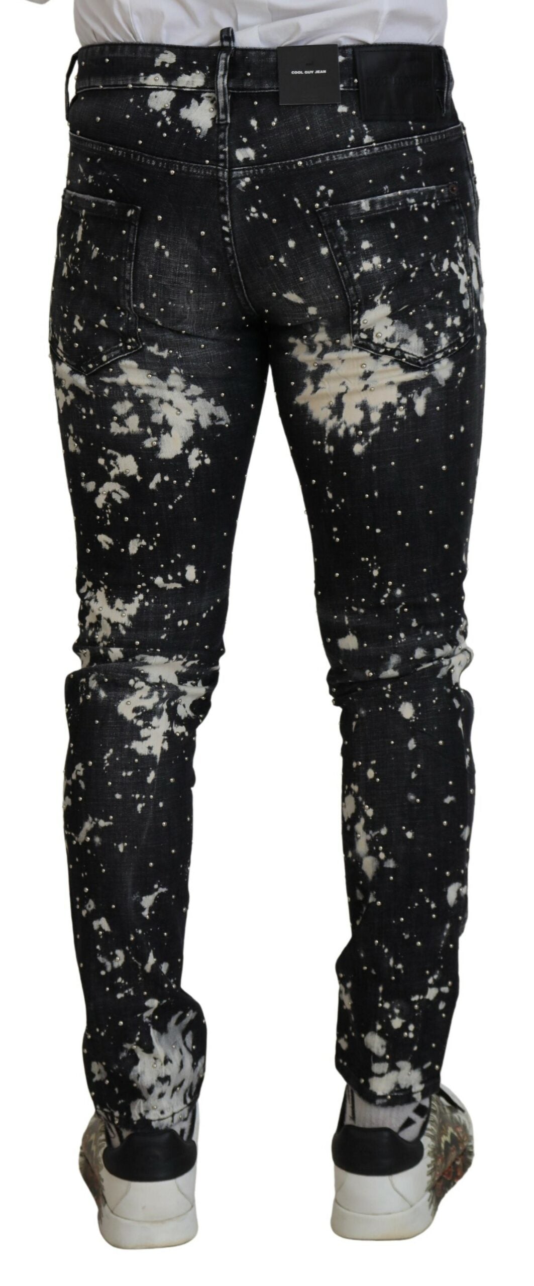 Zwart gewassen witte kleurspatten casual denim jeans