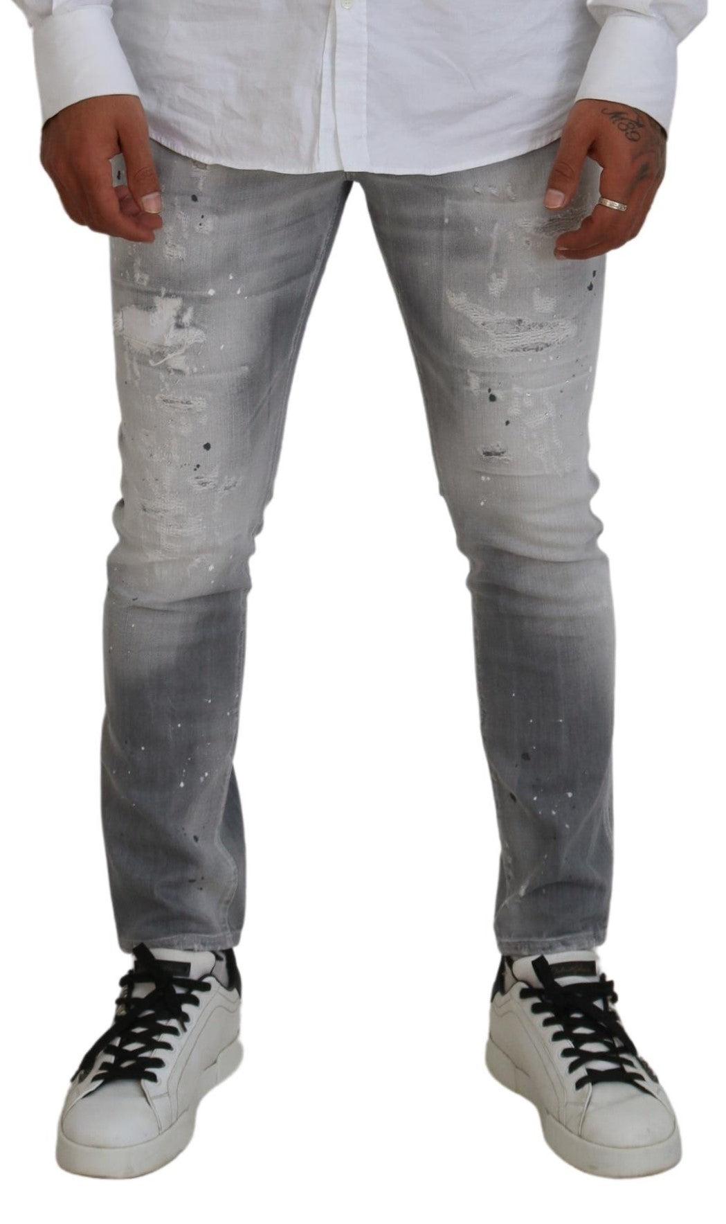 Grijs gewassen katoenen slim fit casual heren denim jeans