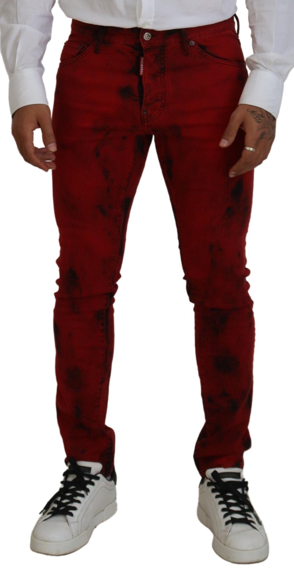 Rode katoenen tie-dye skinny casual heren denim jeans