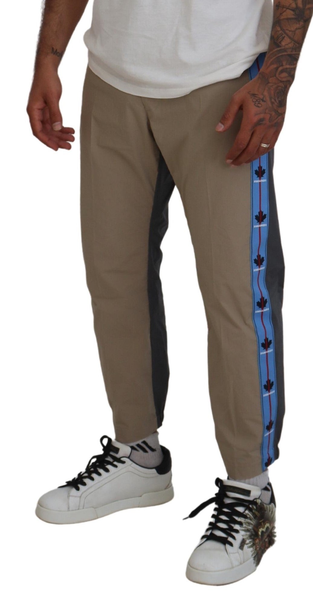 Katoenen bruingrijze tweekleurige heren casual broek