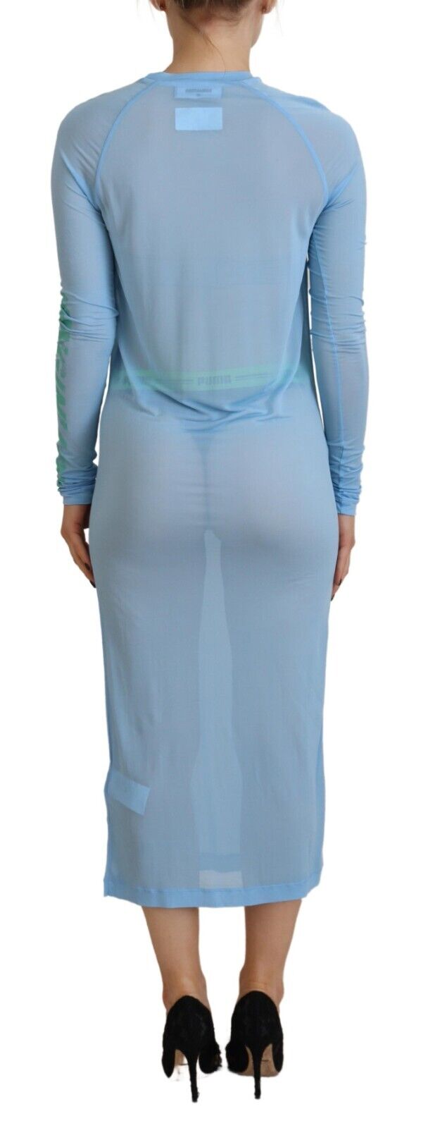 Blauwe bedrukte viscose jurk met lange mouwen