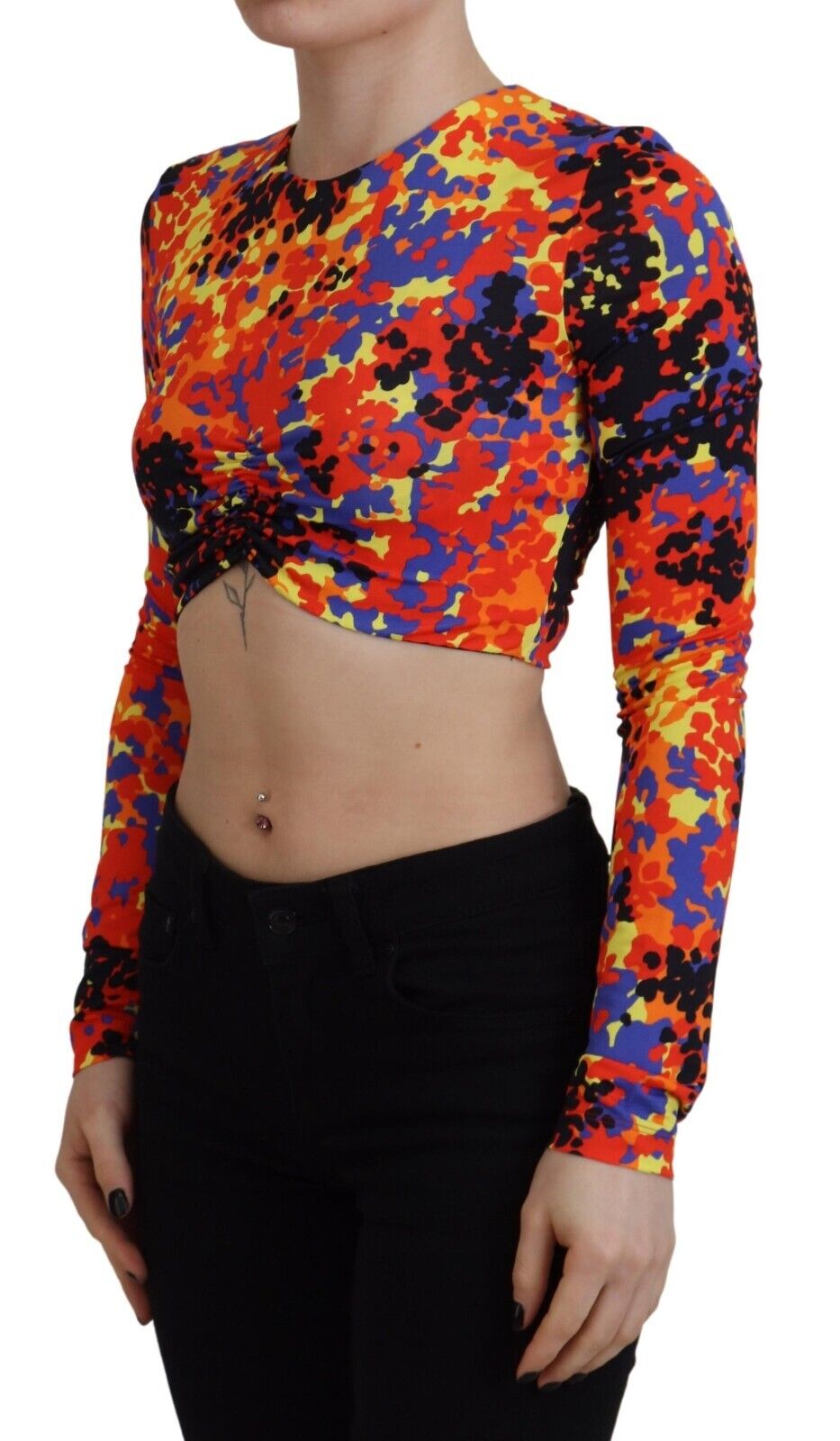 Meerkleurige Cami Lange Mouwen Cropped Blouse Top