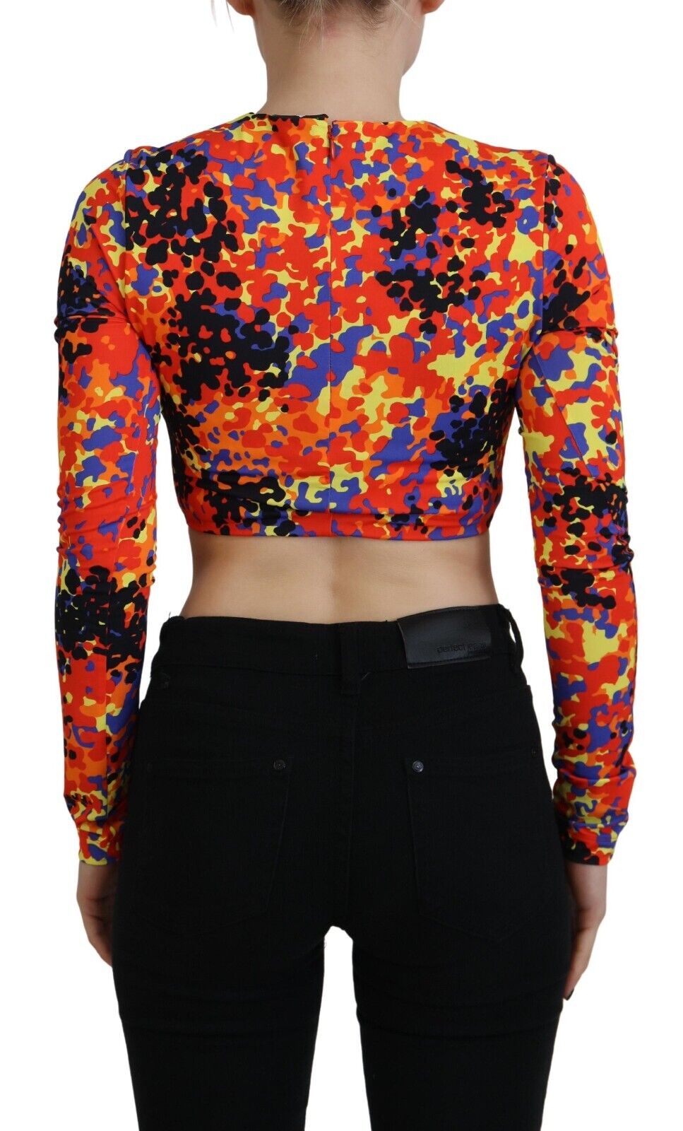 Meerkleurige Cami Lange Mouwen Cropped Blouse Top