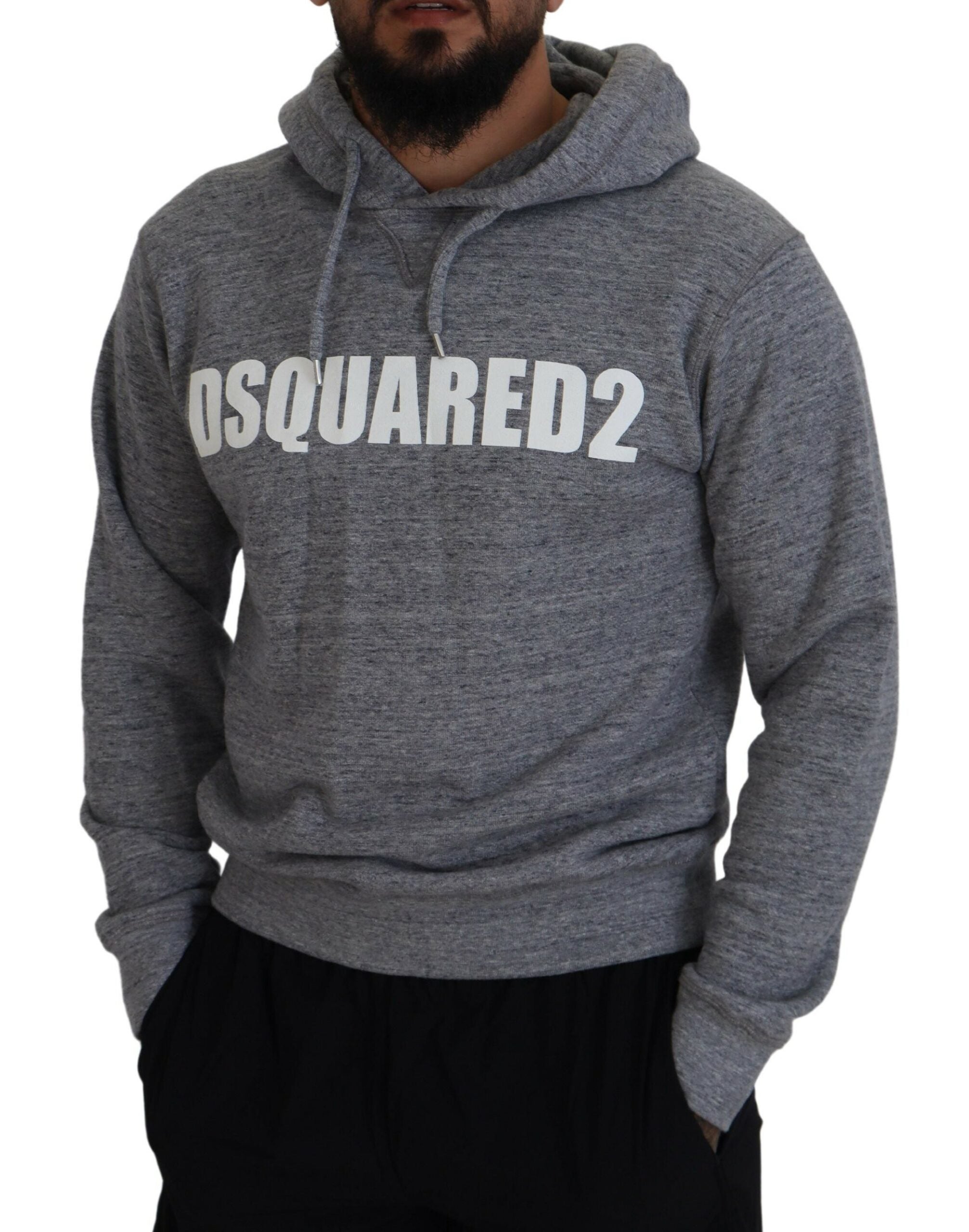 Grijze katoenen hoodie met logoprint voor heren