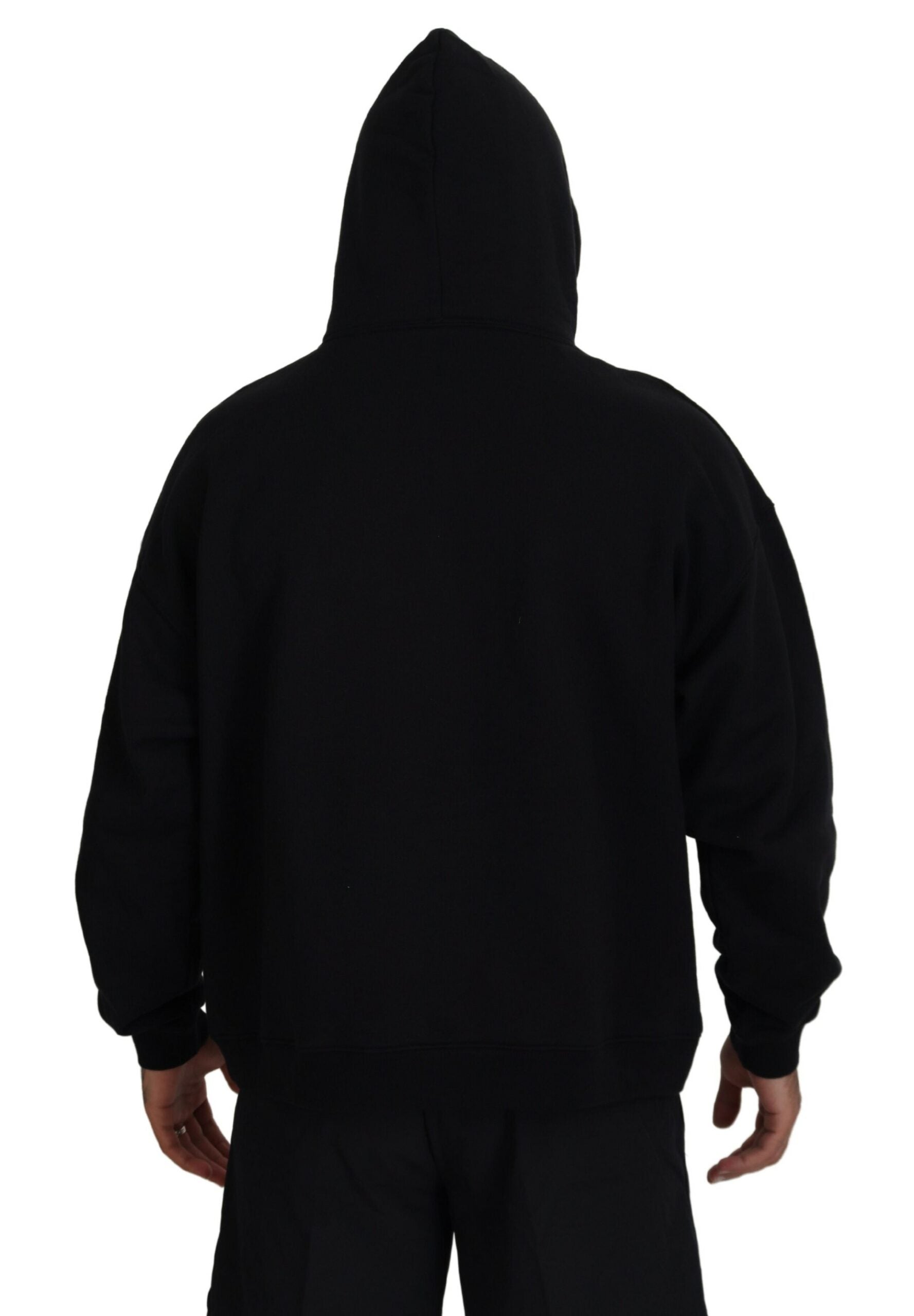 Zwarte katoenen hoodie met capuchon en print voor heren