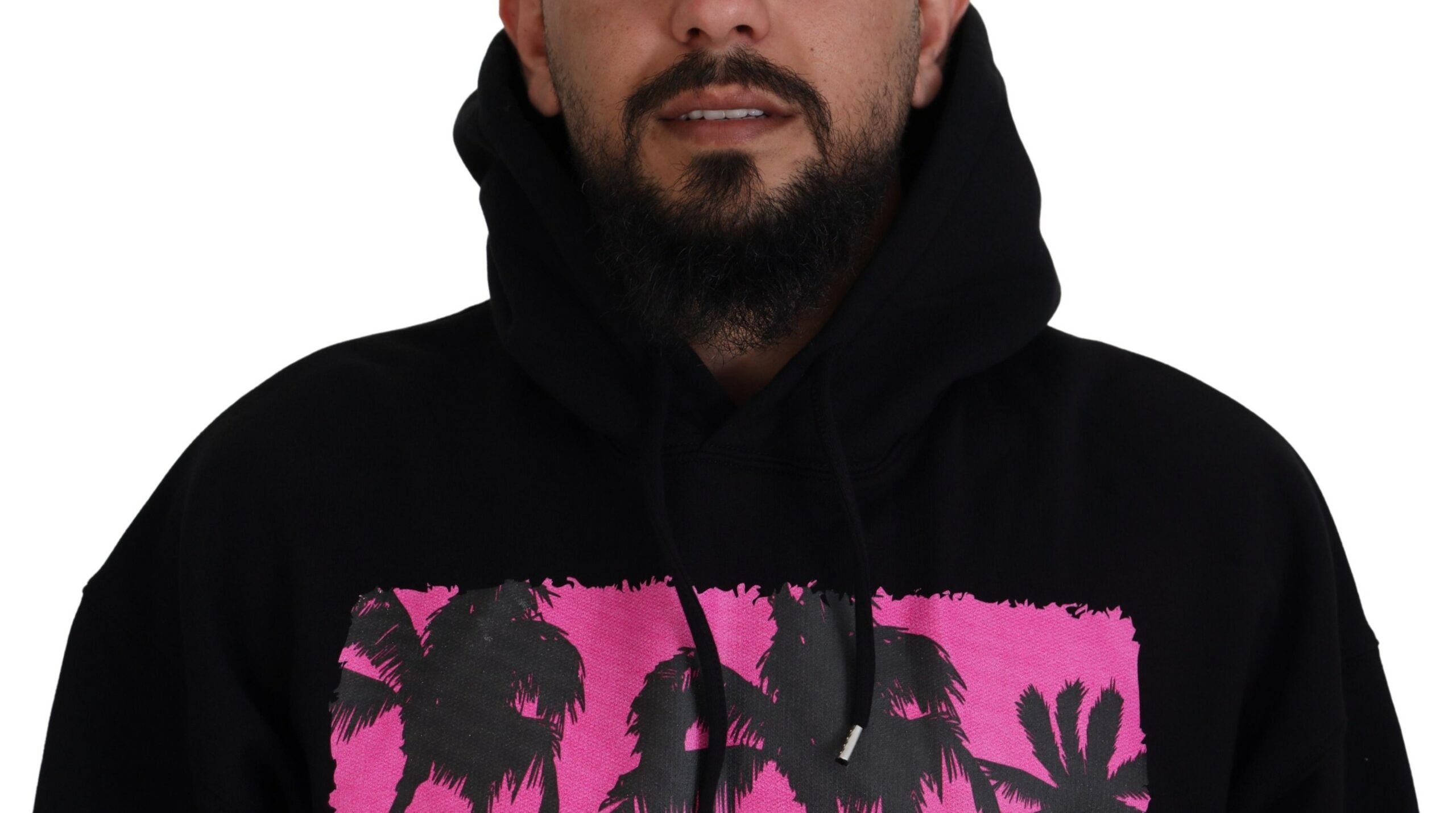 Zwarte katoenen hoodie met capuchon en print voor heren