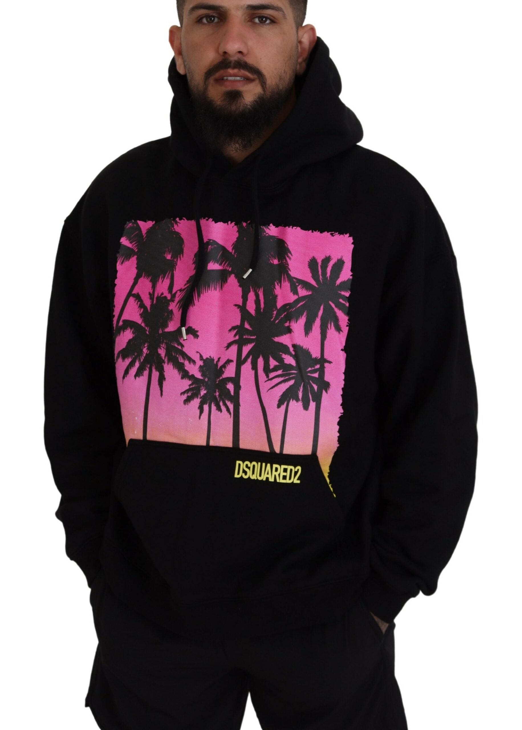 Zwarte katoenen hoodie met capuchon en print voor heren