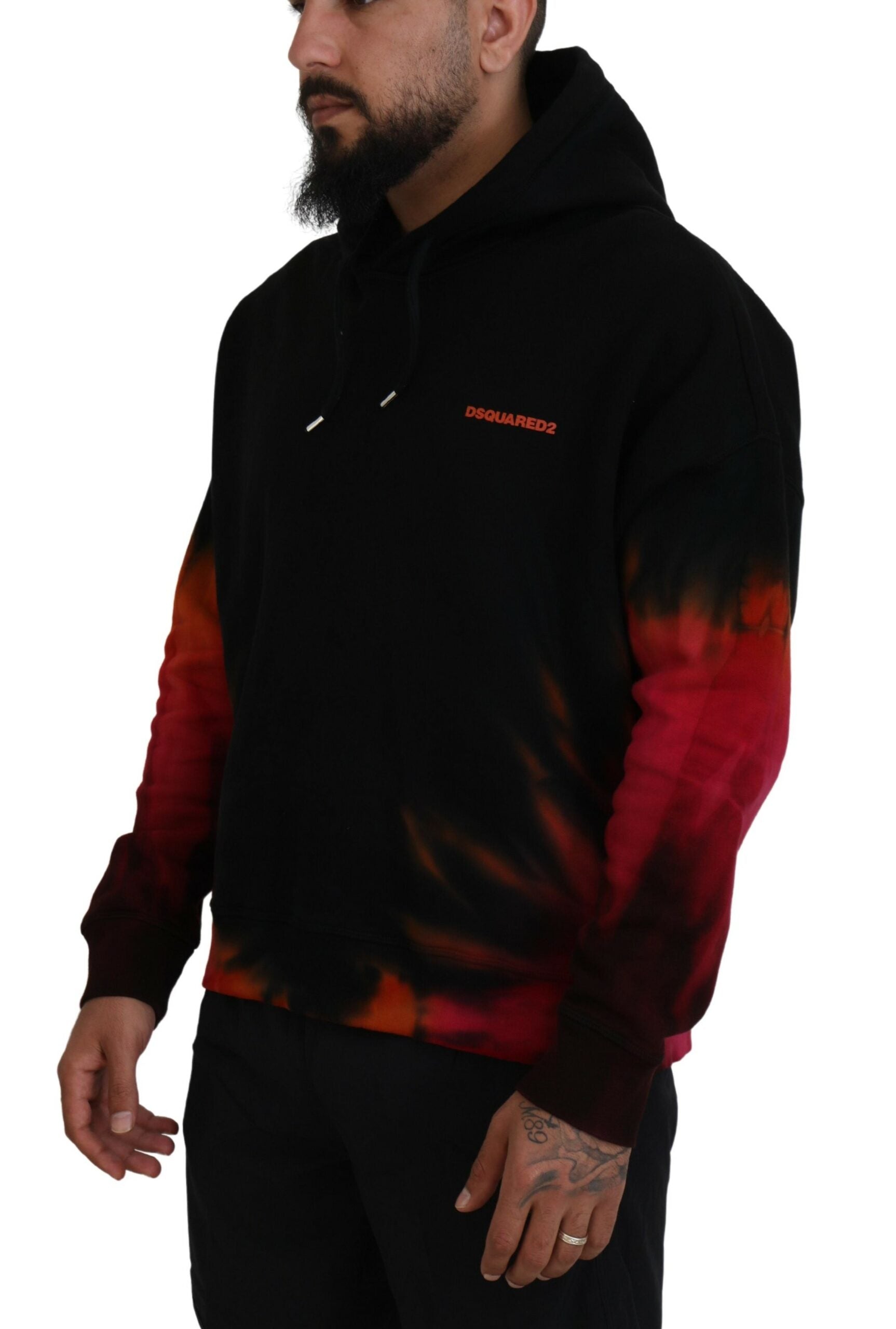 Zwarte rode katoenen tie-dye hoodie met capuchon
