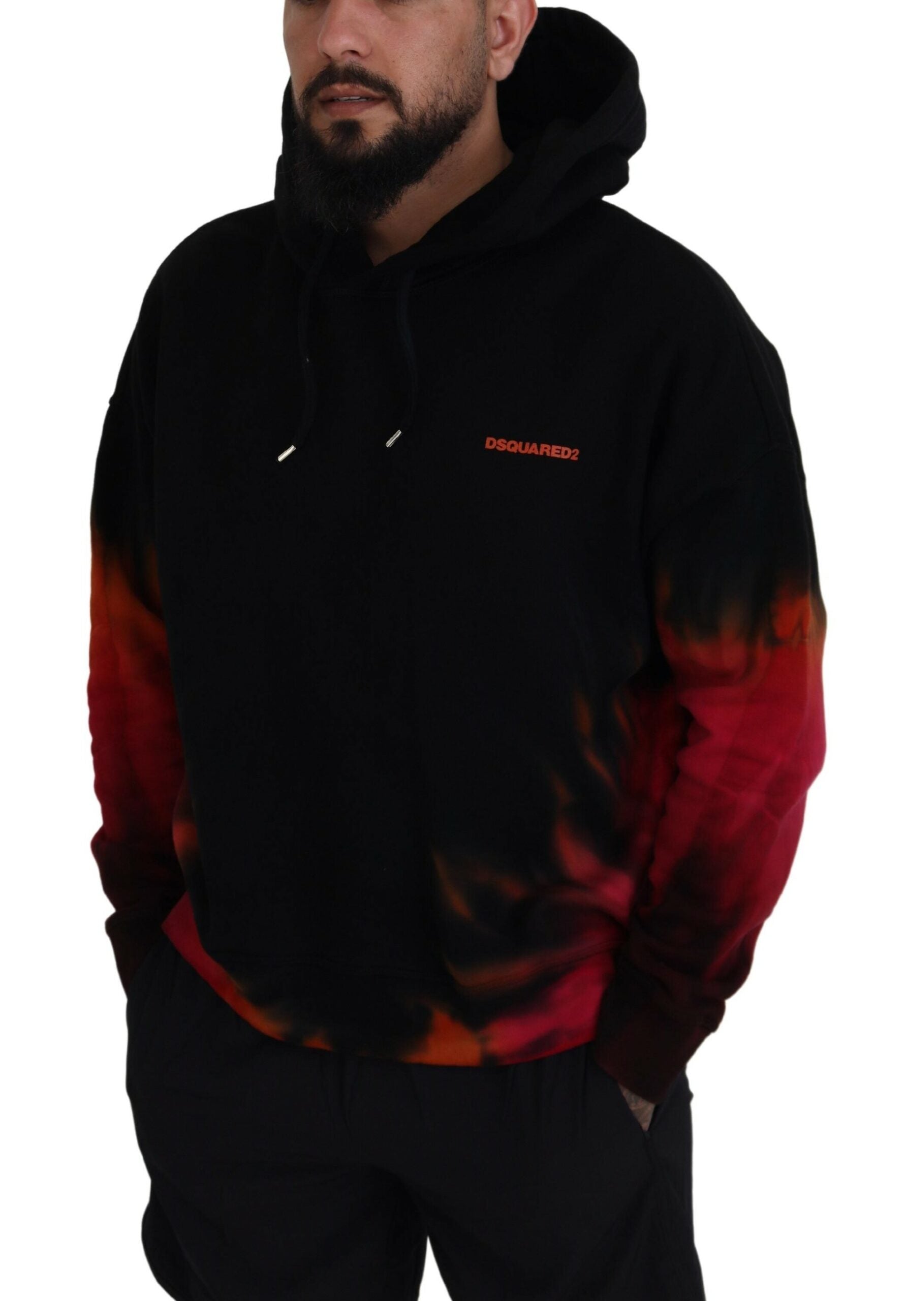 Zwarte rode katoenen tie-dye hoodie met capuchon