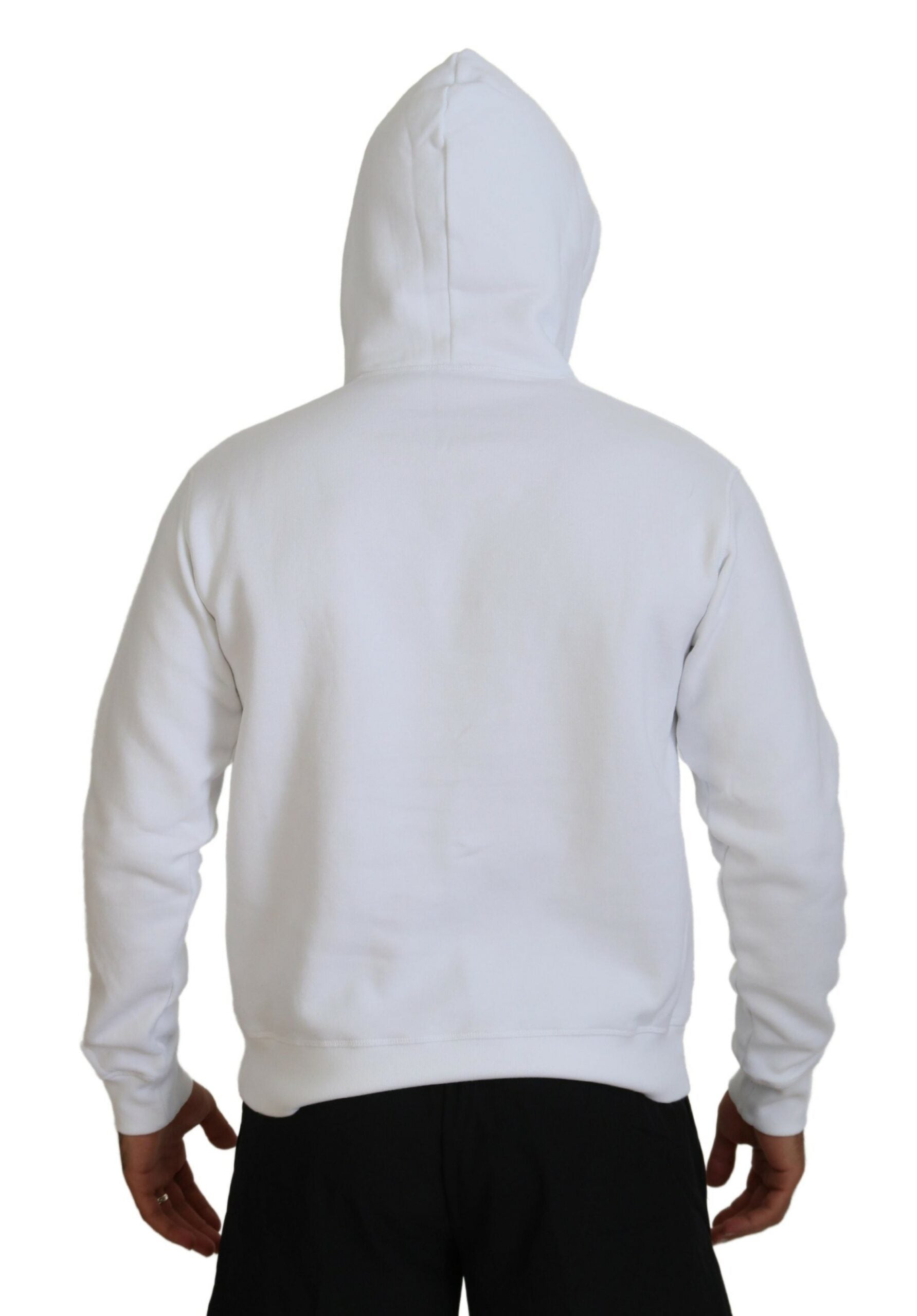 Witte katoenen hoodie met capuchon en print voor heren
