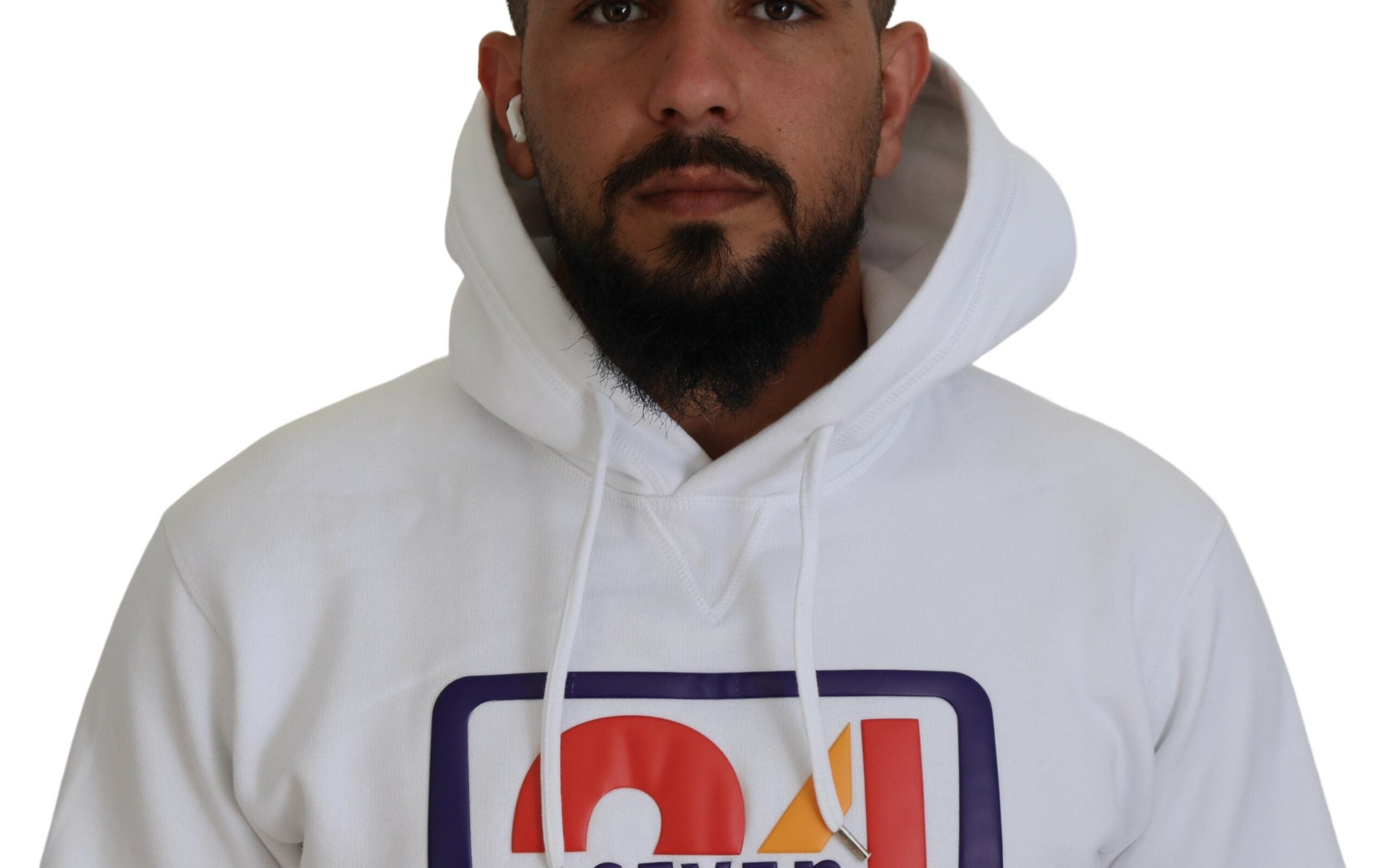 Witte katoenen hoodie met capuchon en print voor heren