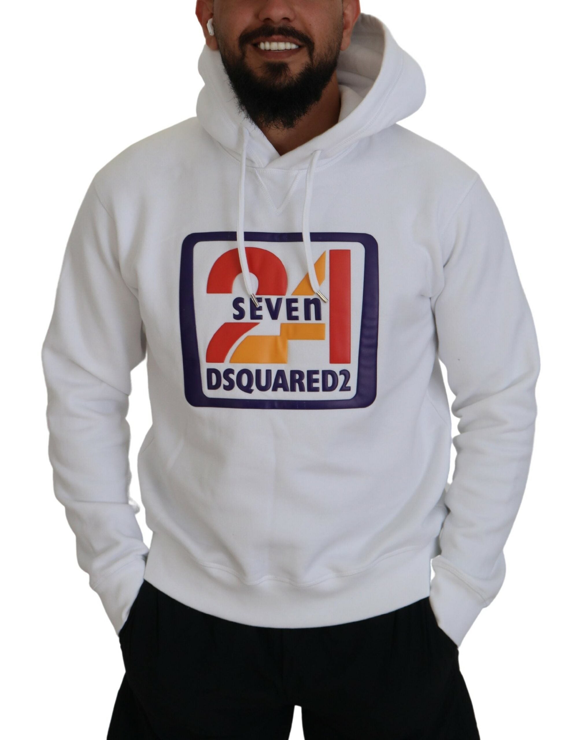 Witte katoenen hoodie met capuchon en print voor heren