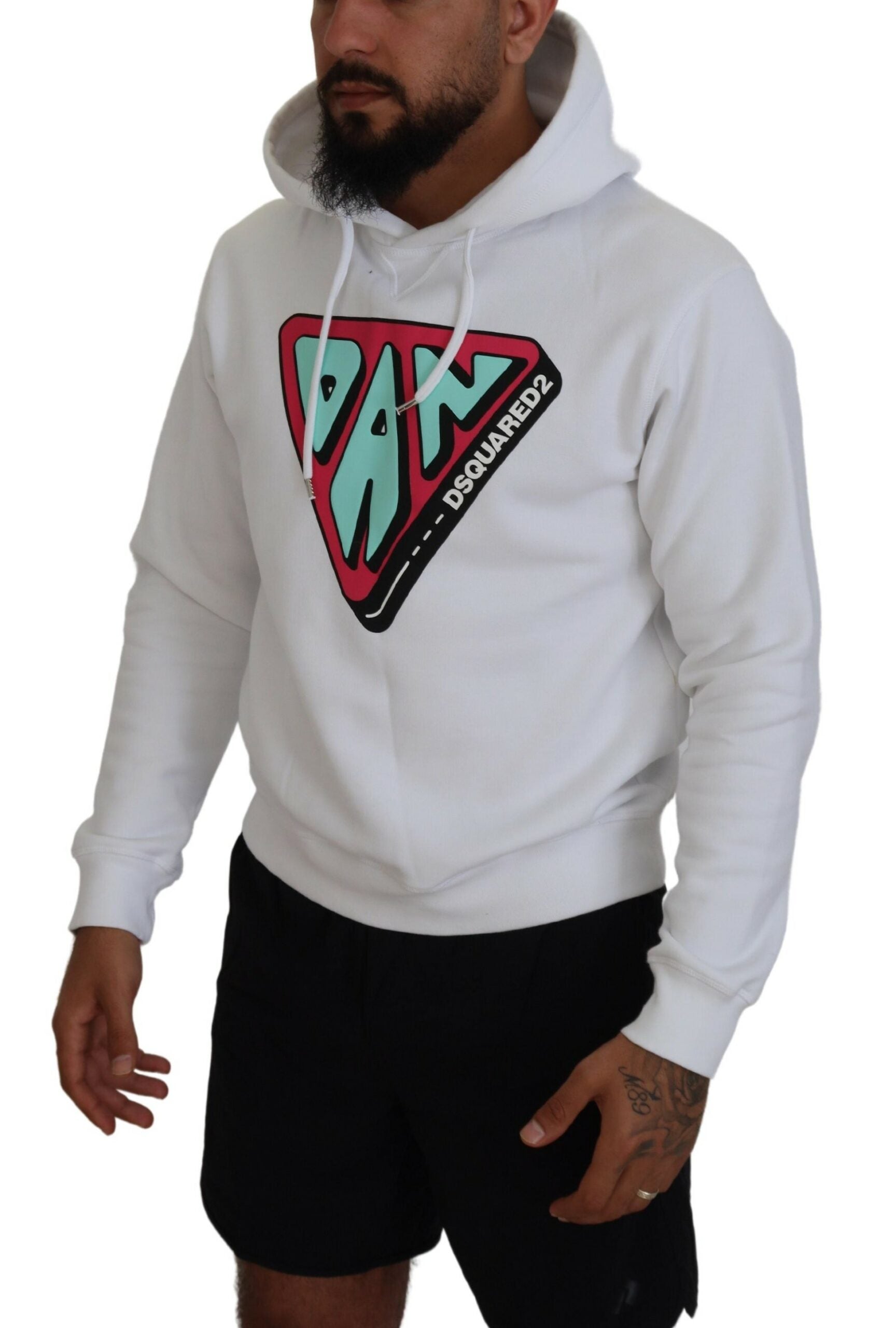 Witte katoenen hoodie met capuchon en print