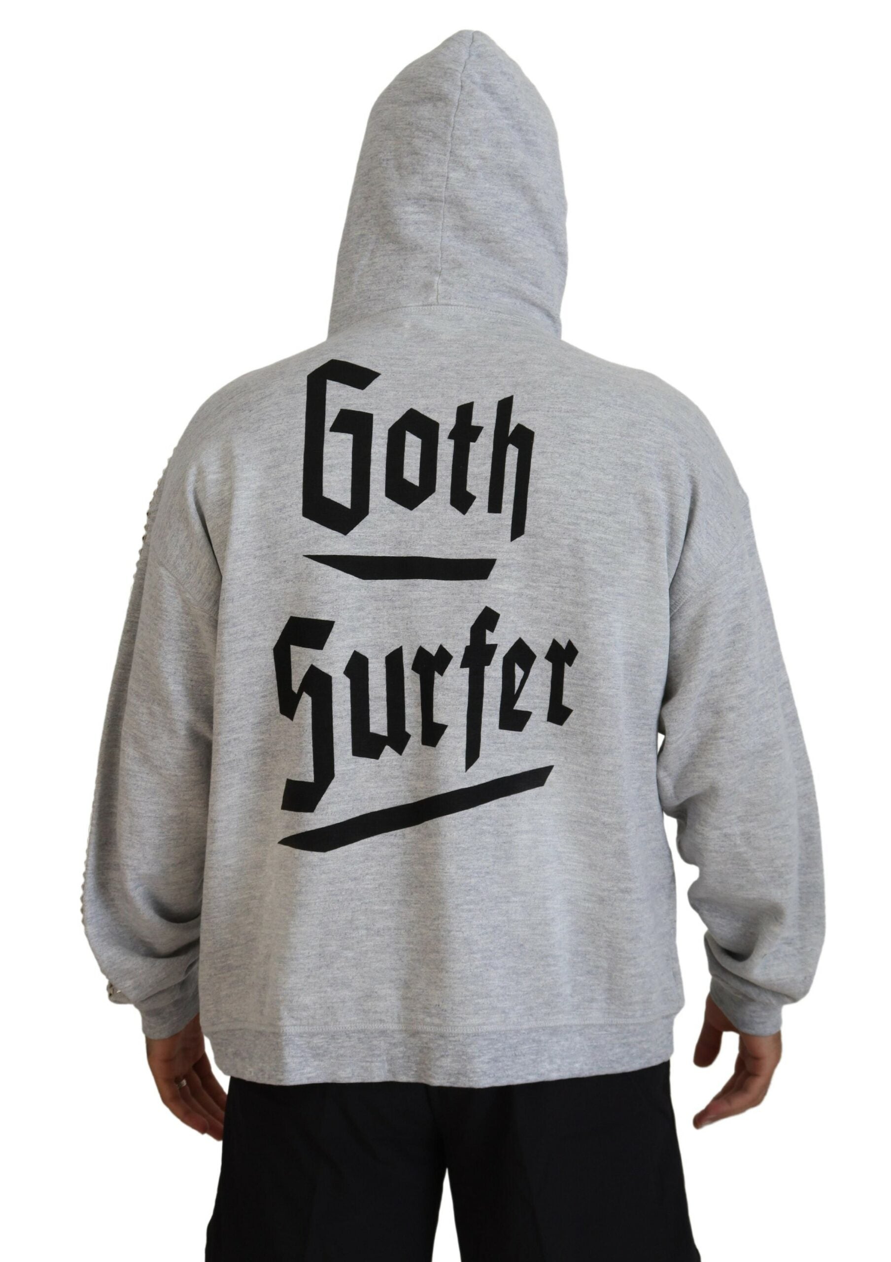 Grijze hoodie met capuchon en kristallen versiering