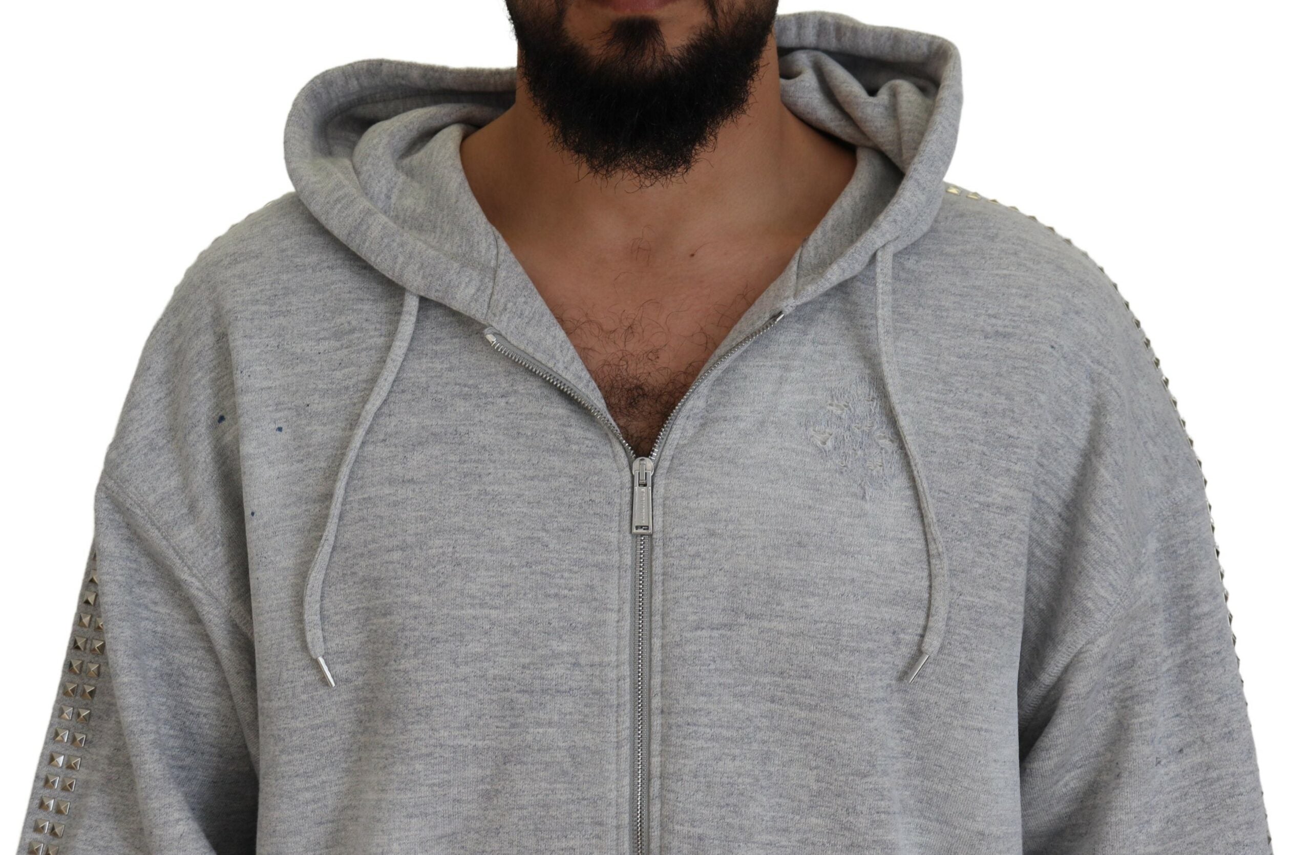 Grijze hoodie met capuchon en kristallen versiering