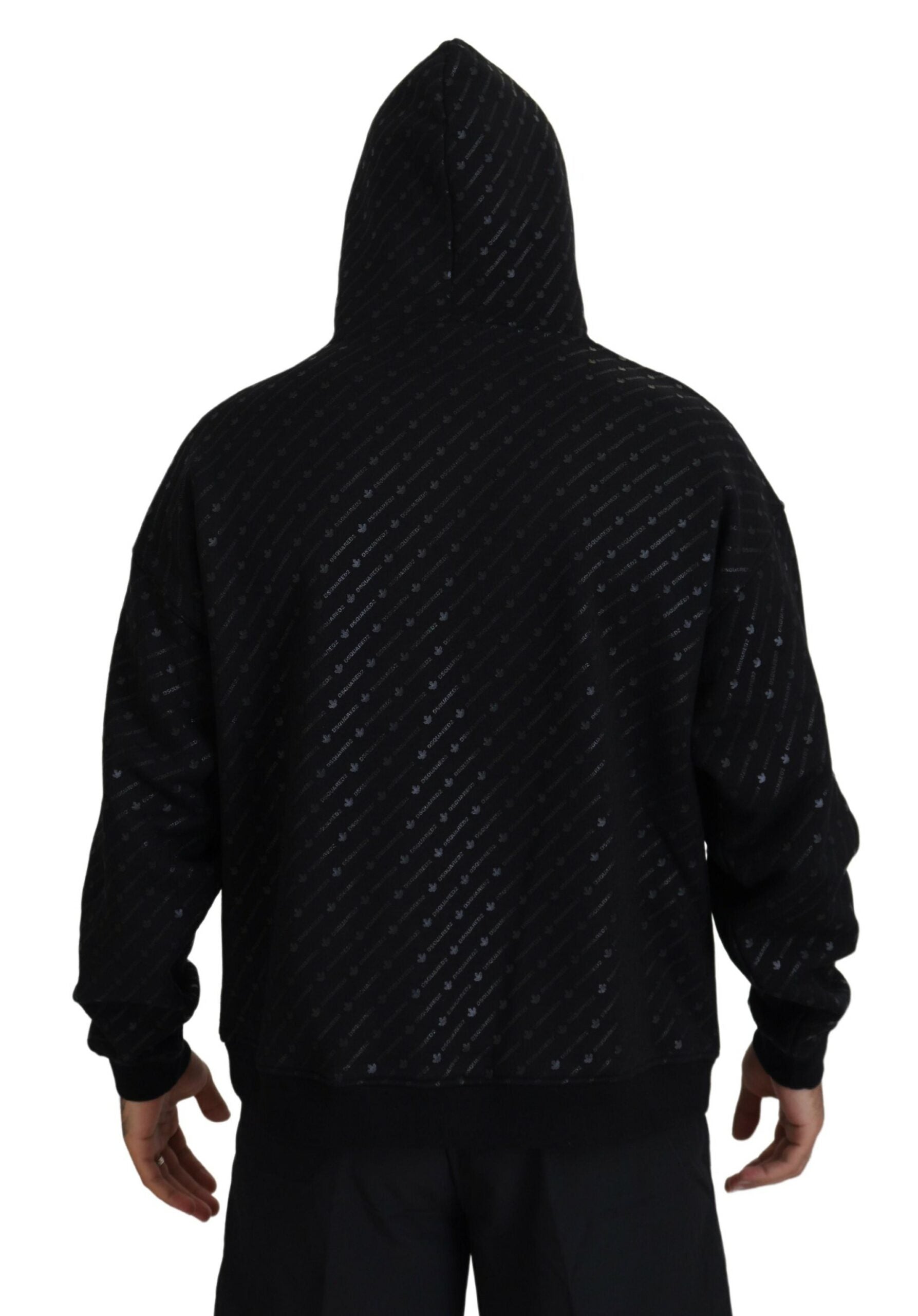 Zwarte katoenen hoodie met capuchon en print voor heren