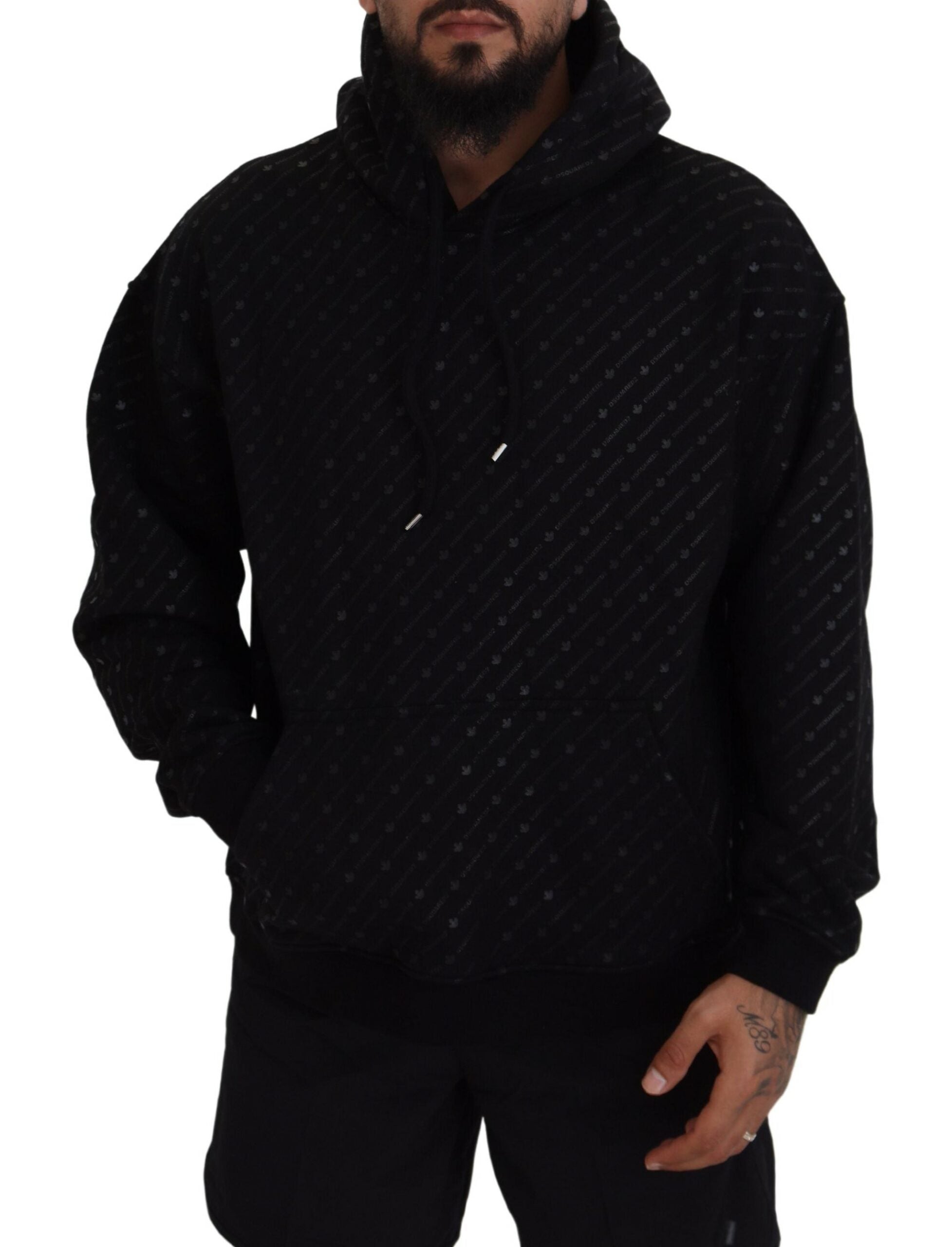 Zwarte katoenen hoodie met capuchon en print voor heren