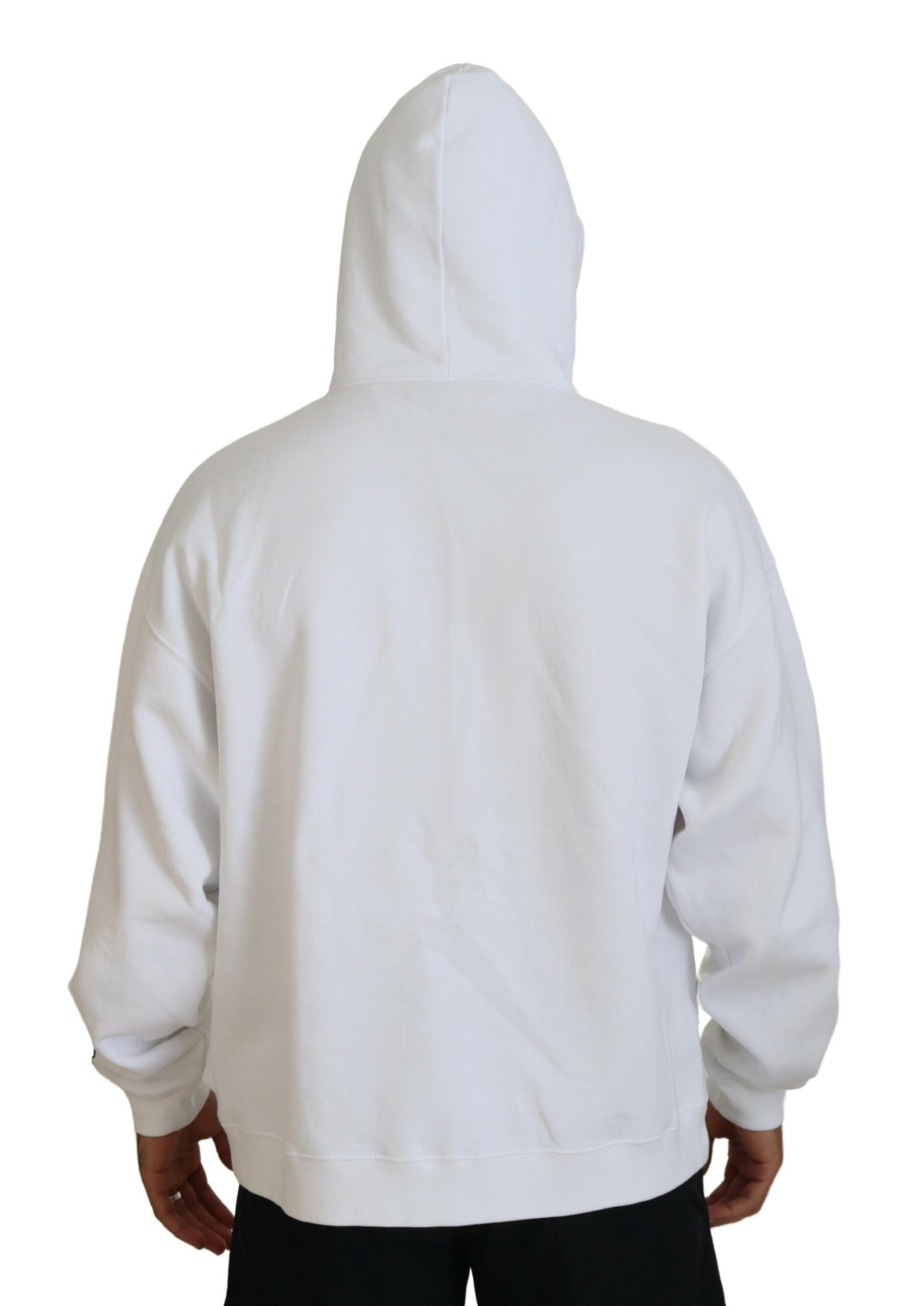 Witte katoenen hoodie met capuchon en print voor heren