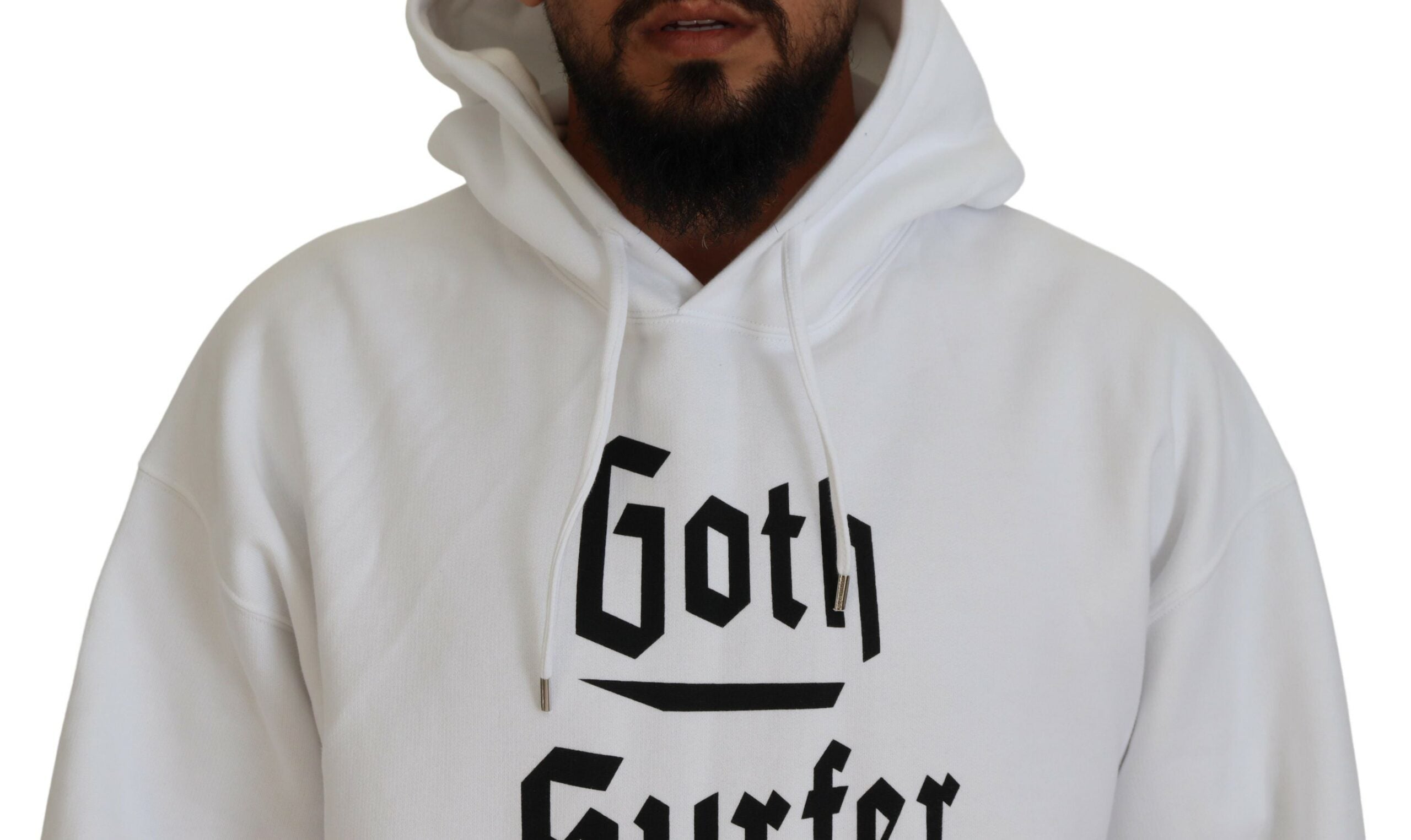 Witte katoenen hoodie met capuchon en print voor heren