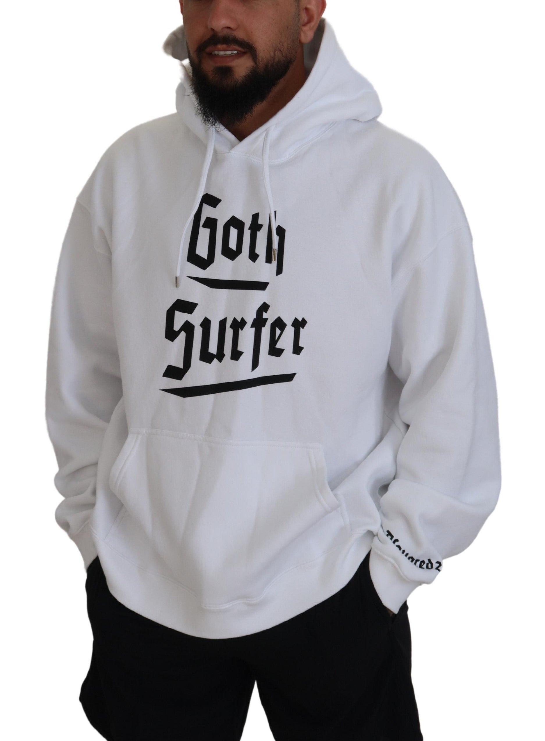 Witte katoenen hoodie met capuchon en print voor heren
