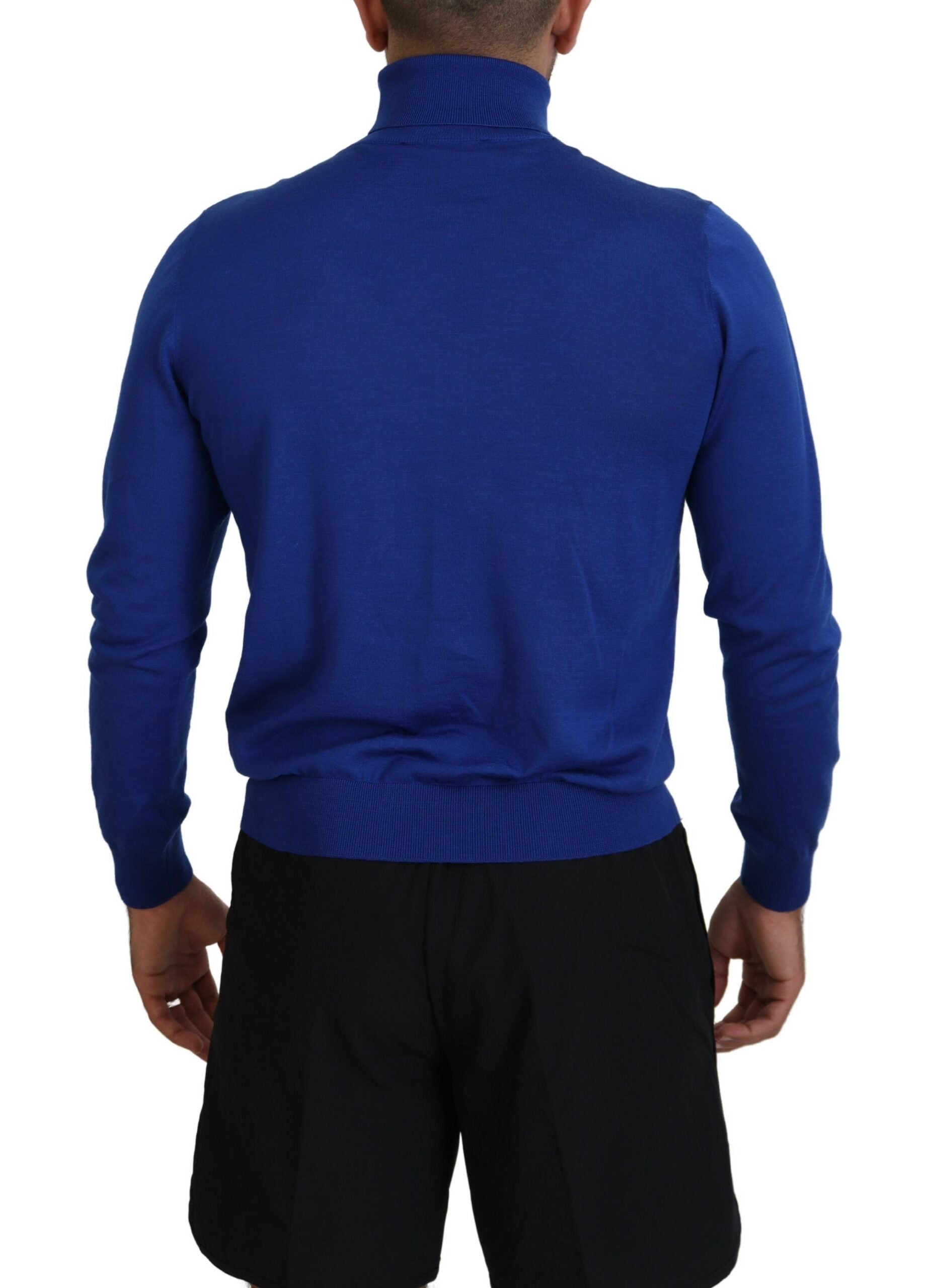 Blauwe logoprint trui met lange mouwen en col