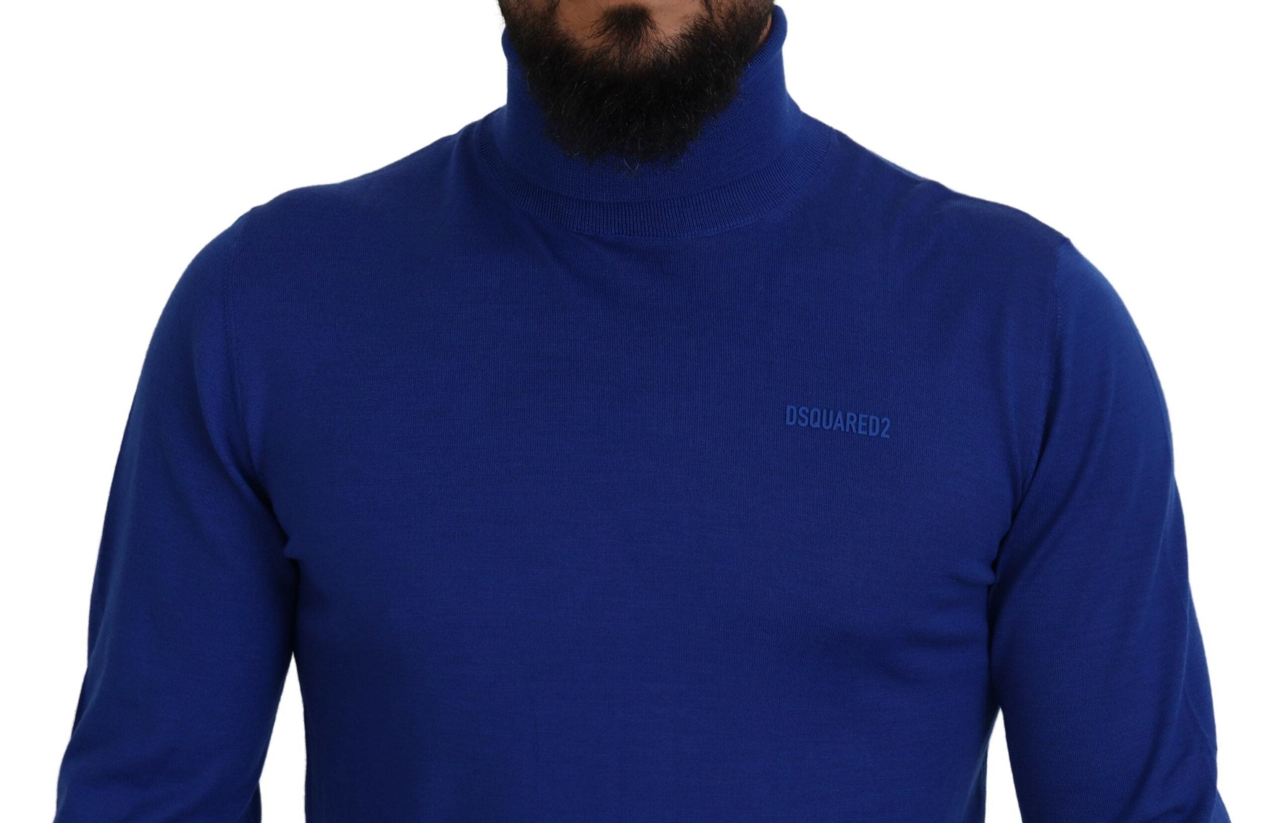 Blauwe logoprint trui met lange mouwen en col