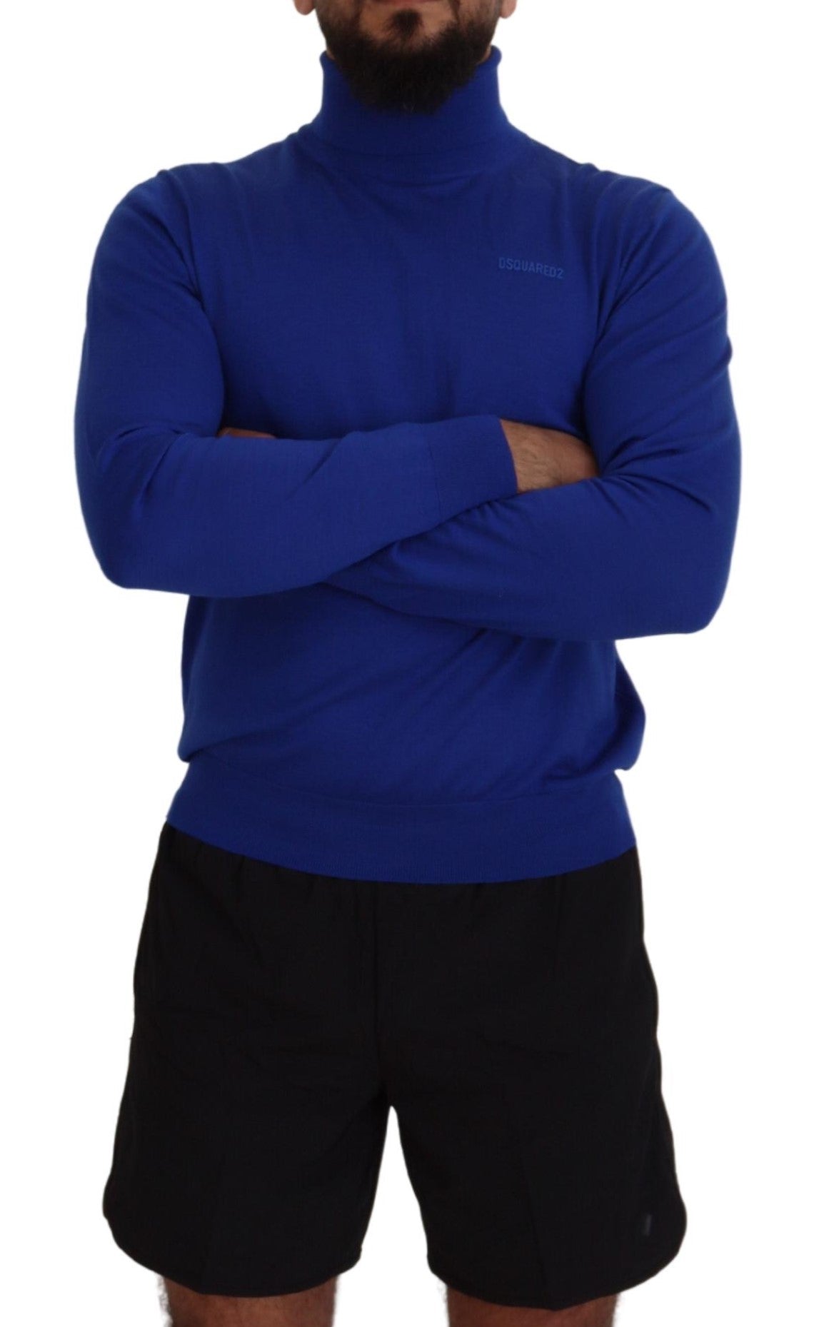 Blauwe logoprint trui met lange mouwen en col