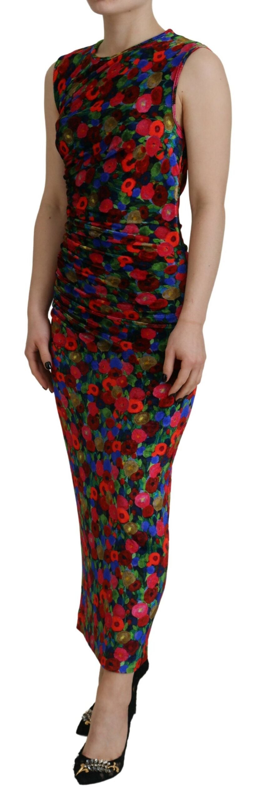 Veelkleurige bloemen bodycon gerimpelde maxi-jurk