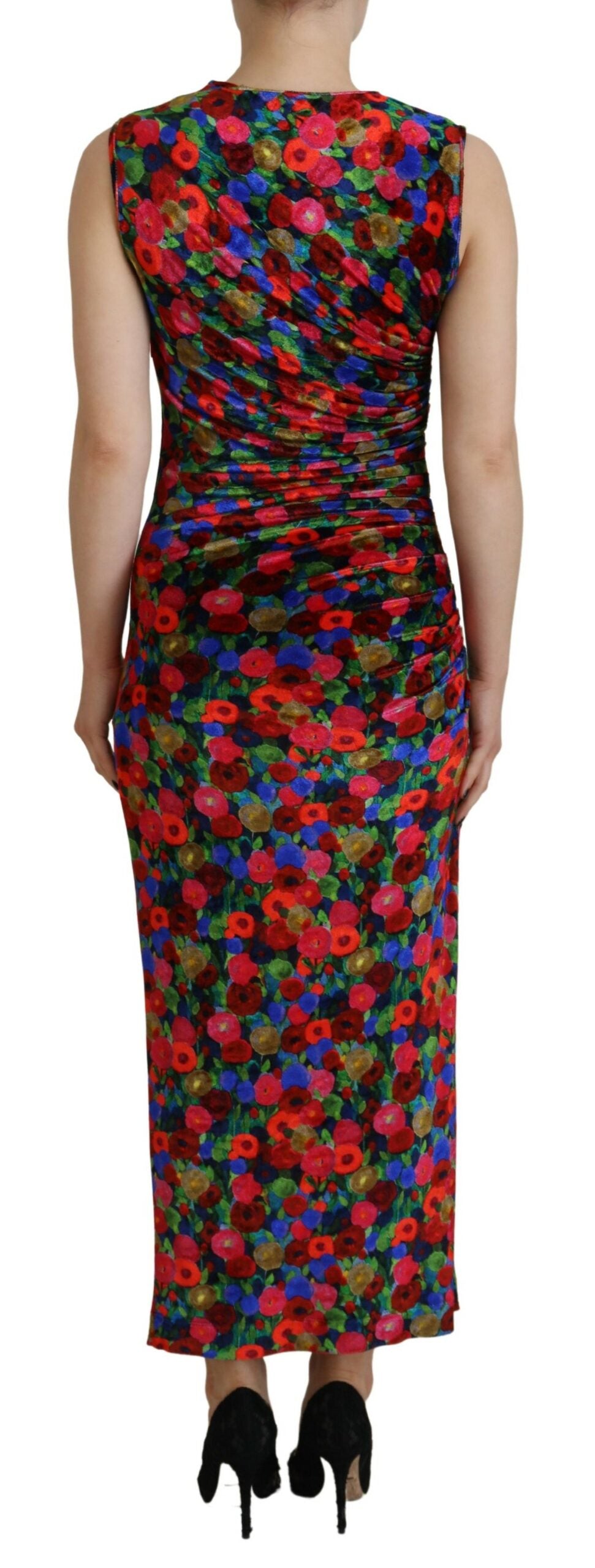 Veelkleurige bloemen bodycon gerimpelde maxi-jurk