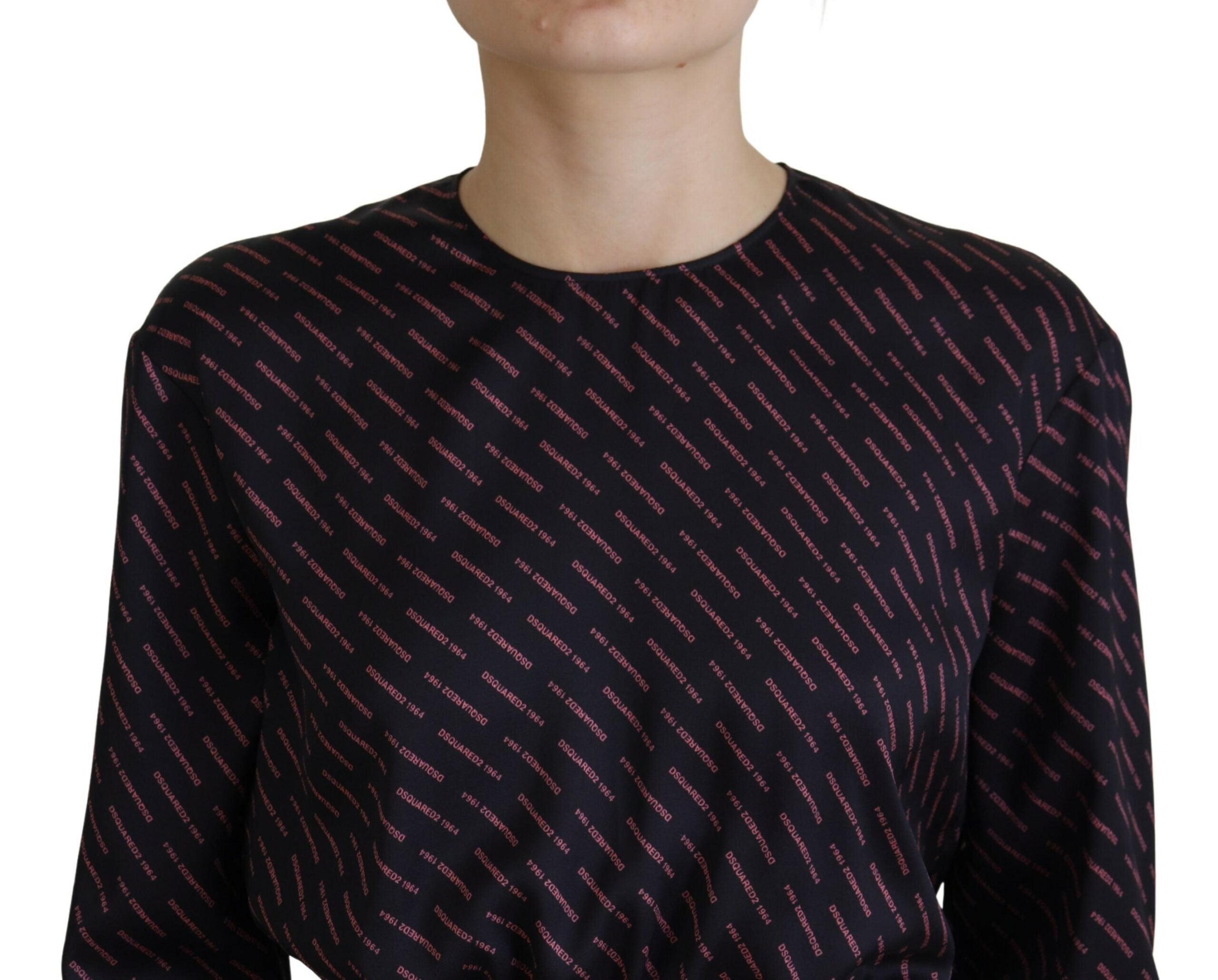Zwarte A-lijn mini-jurk met lange mouwen en logoprint