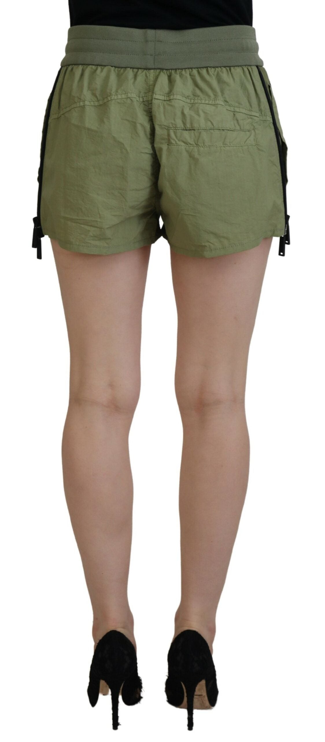 Groene katoenen shorts met trekkoord en middelhoge taille