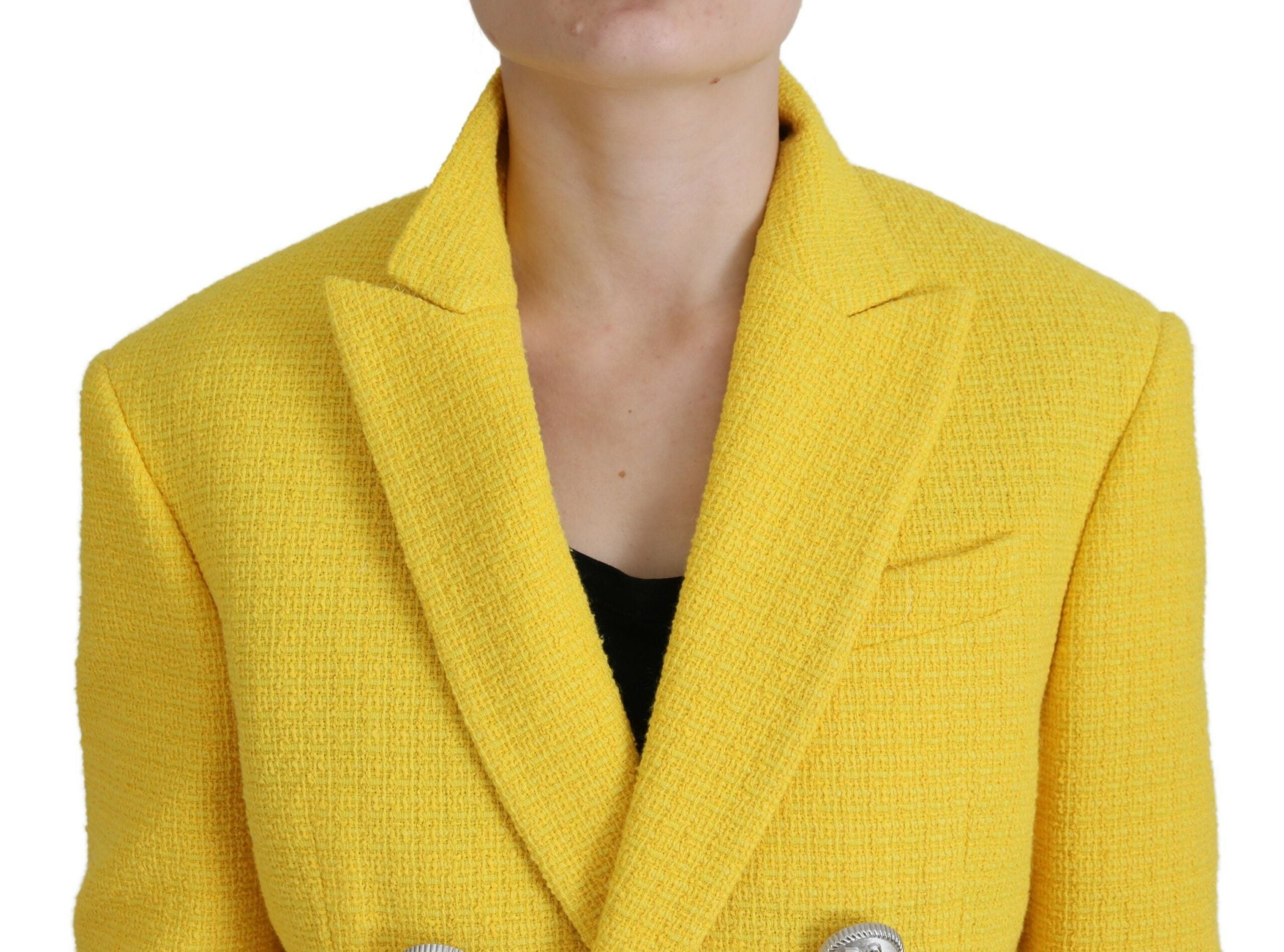 Gele piek dubbelrijs pak blazer korte set