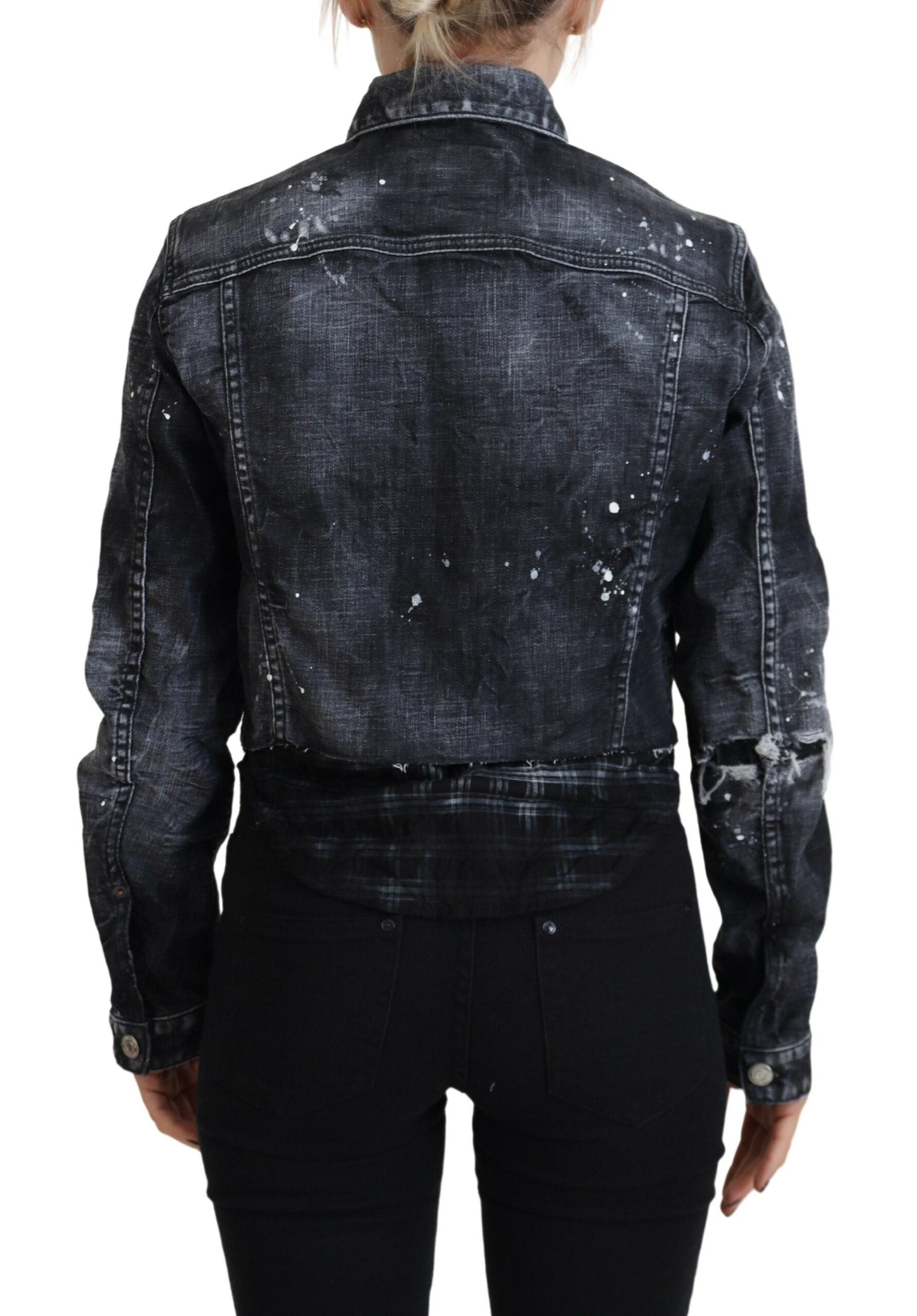 Grijs gewassen katoenen denim jack met slijtage