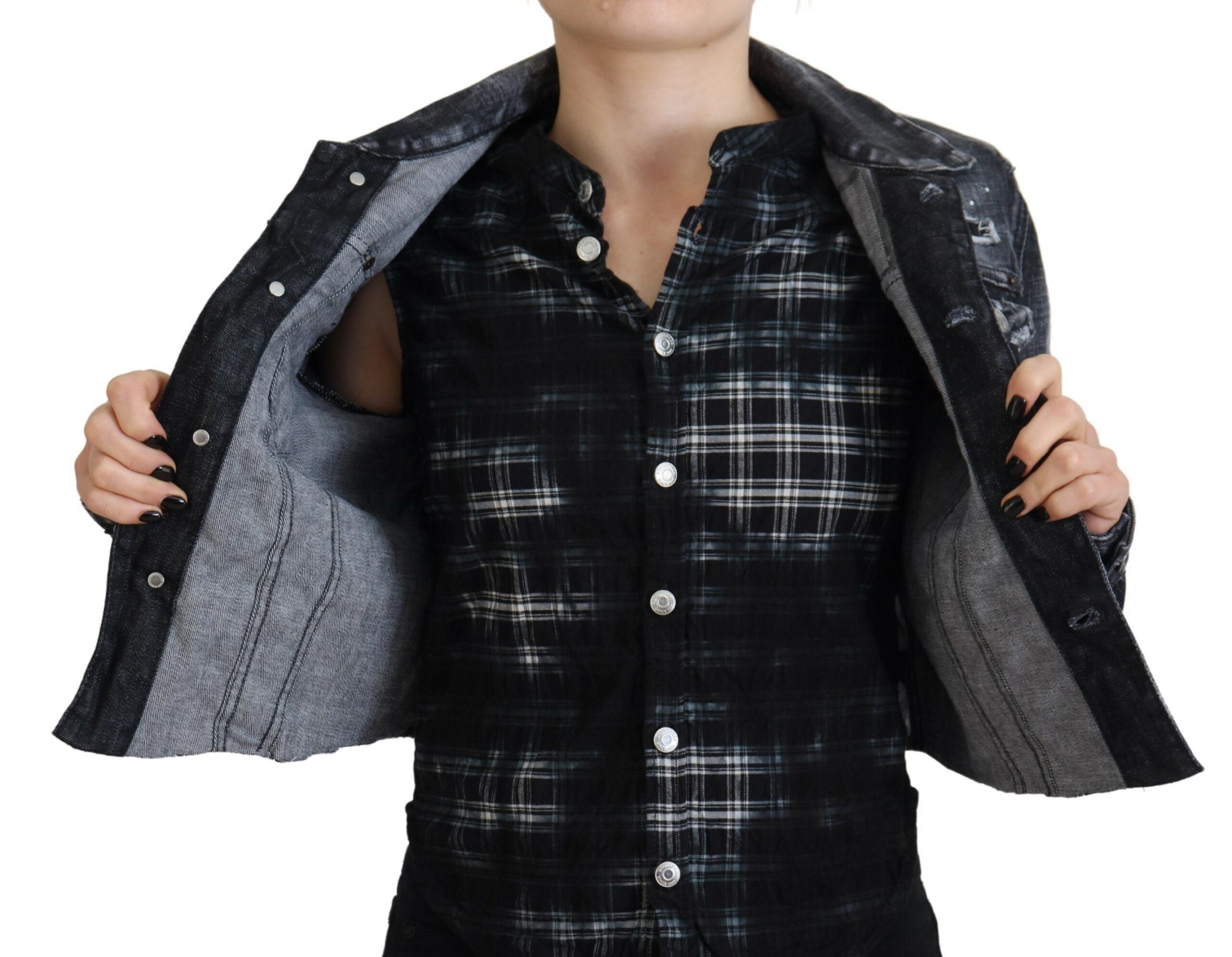 Grijs gewassen katoenen denim jack met slijtage