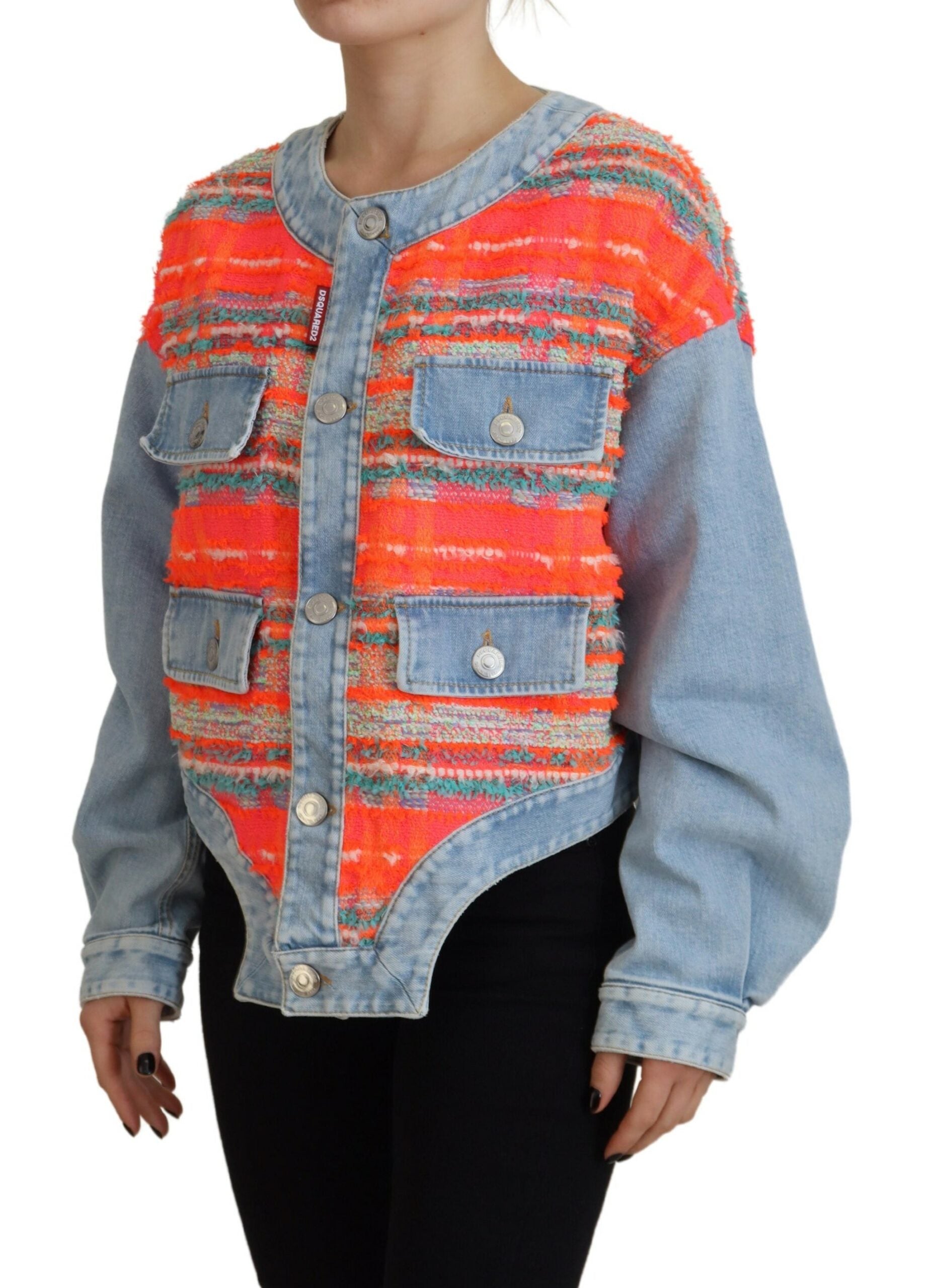 Oranjeblauw denimjack met paneel en knoopsluiting
