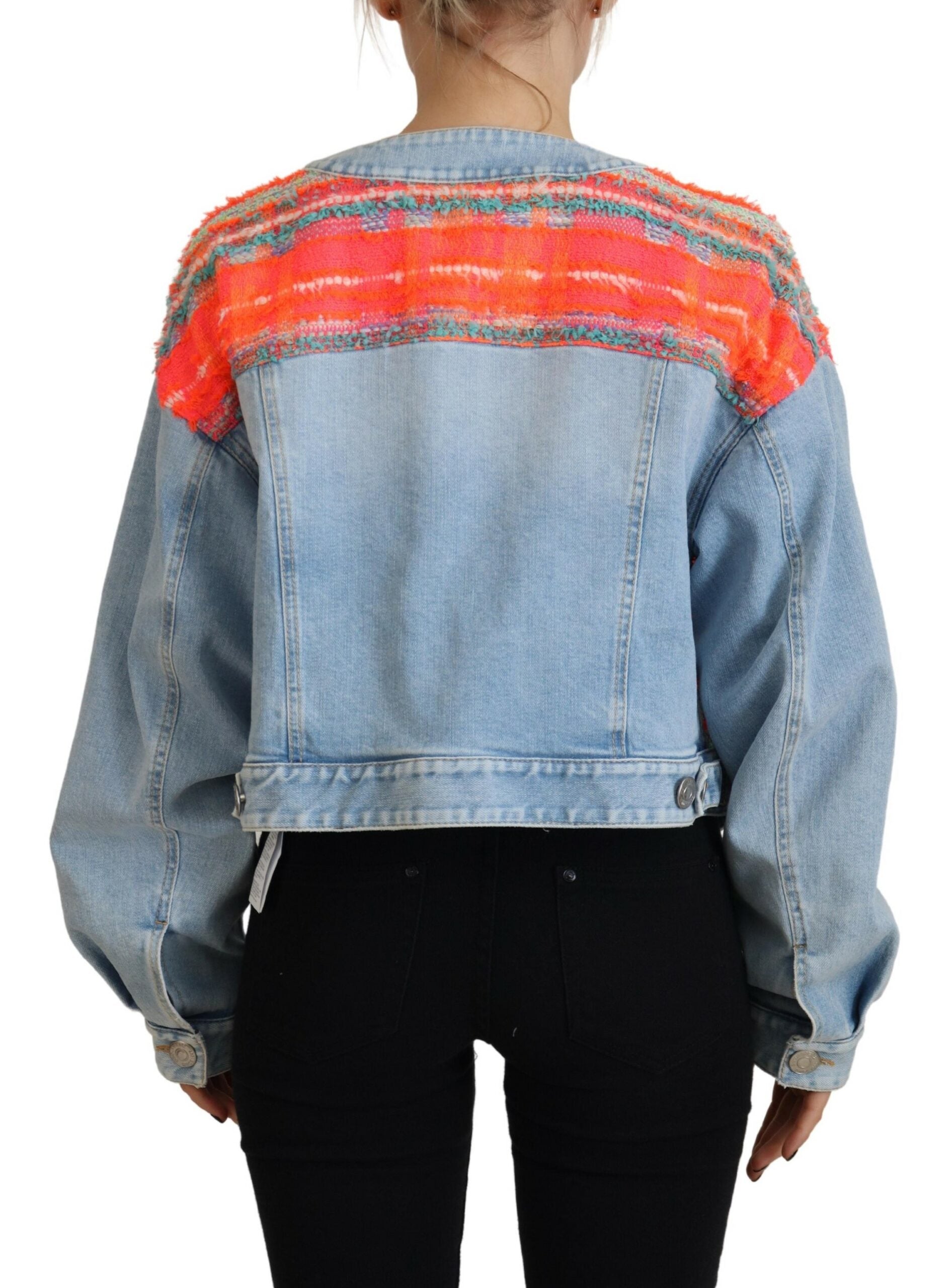 Oranjeblauw denimjack met paneel en knoopsluiting