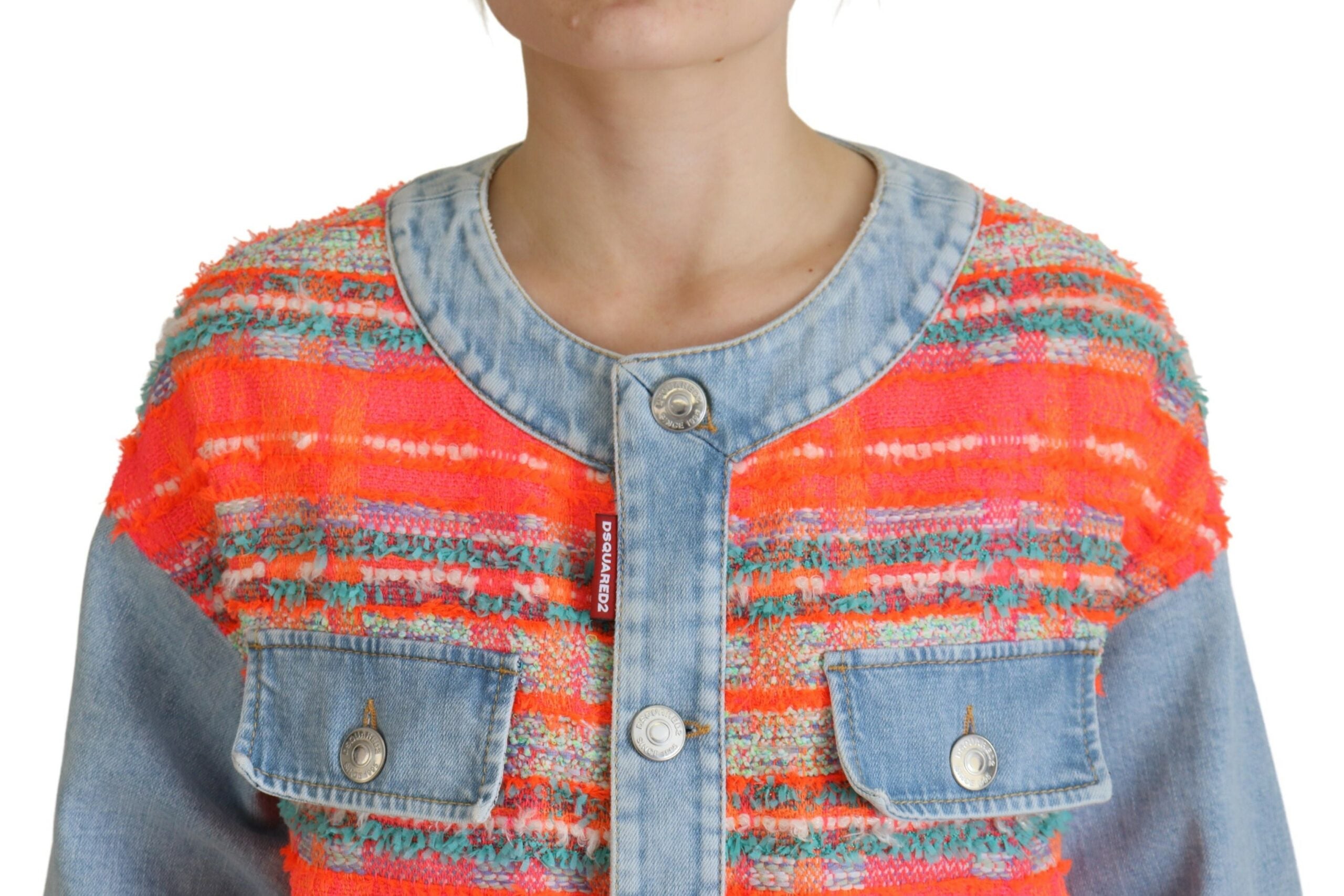 Oranjeblauw denimjack met paneel en knoopsluiting