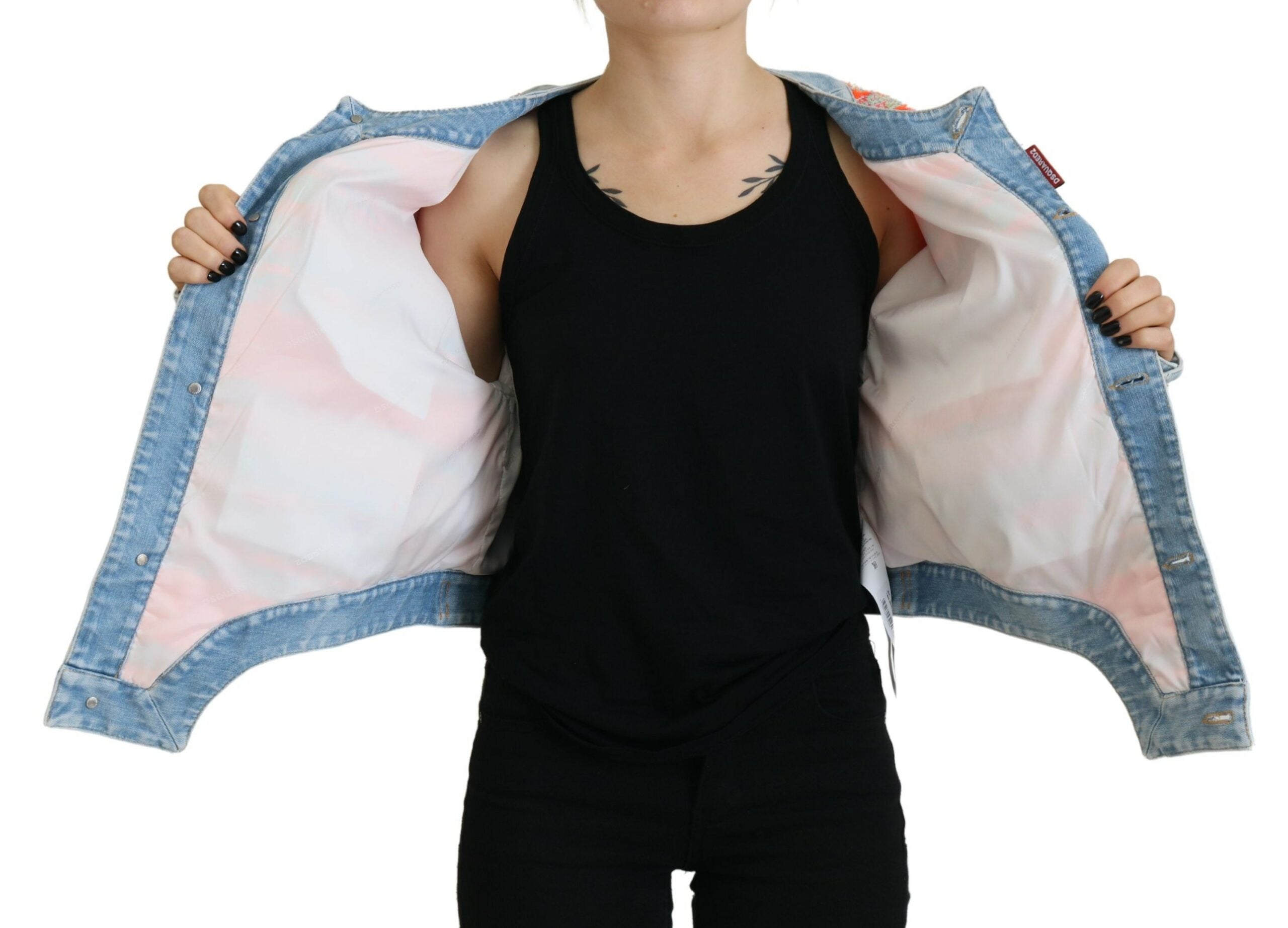 Oranjeblauw denimjack met paneel en knoopsluiting