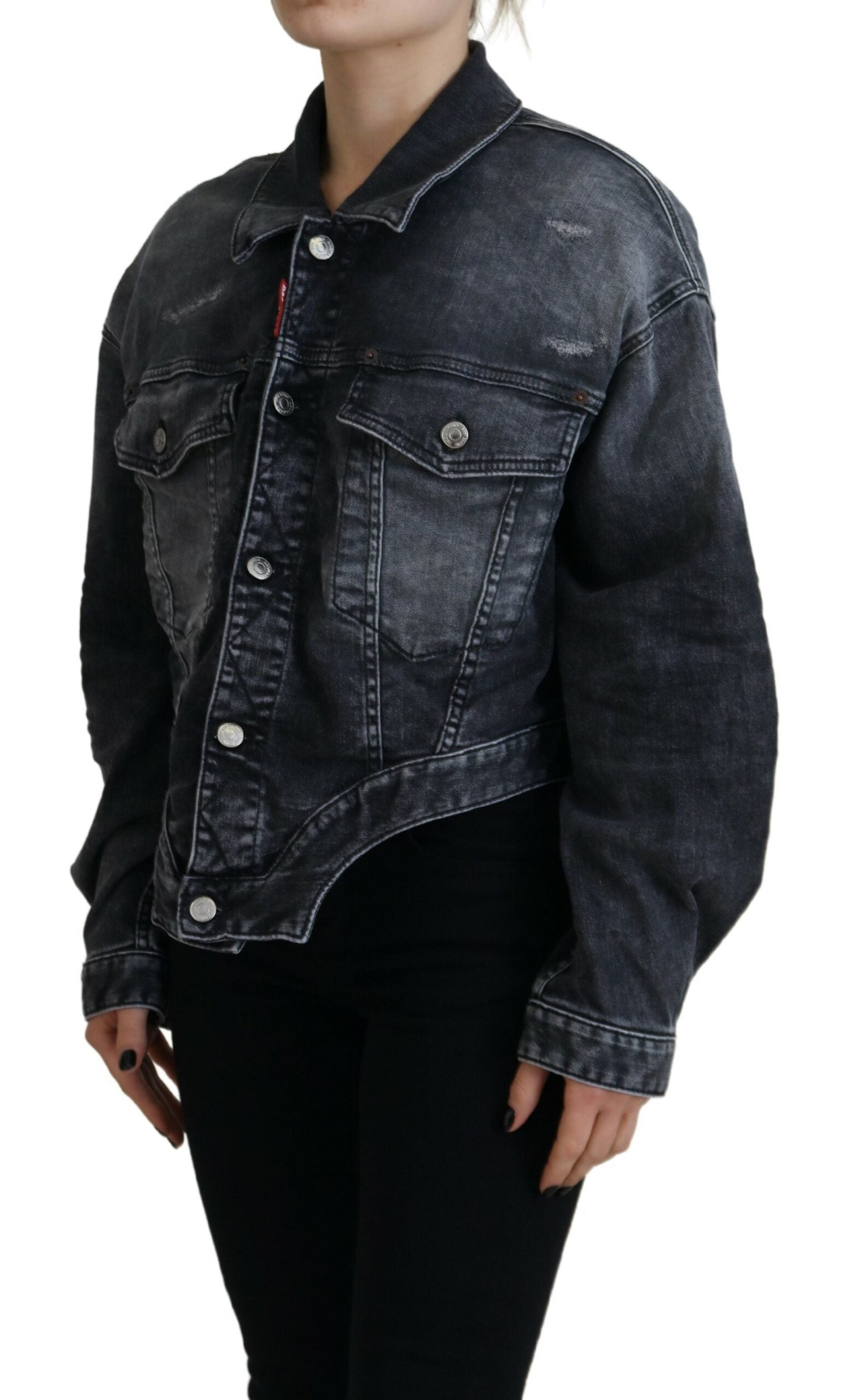 Grijs gewassen katoenen cropped denim jack