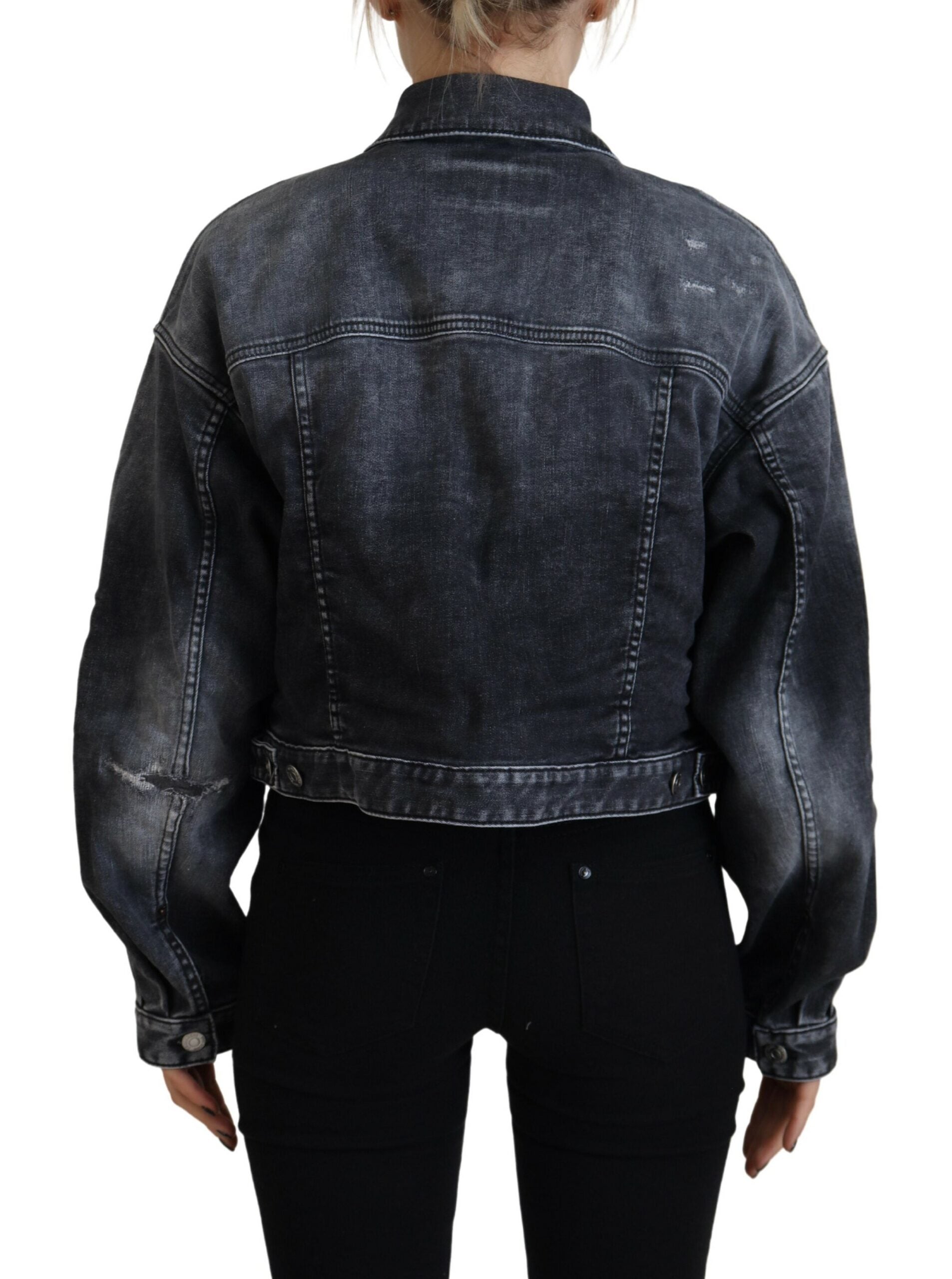 Grijs gewassen katoenen cropped denim jack