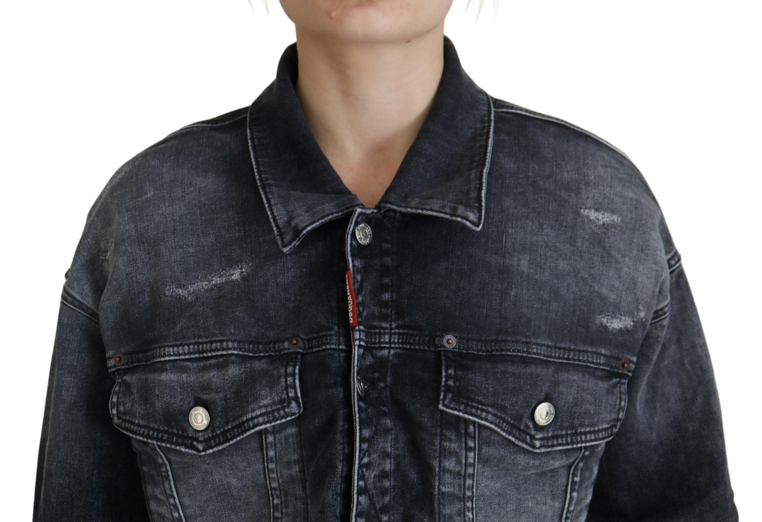 Grijs gewassen katoenen cropped denim jack