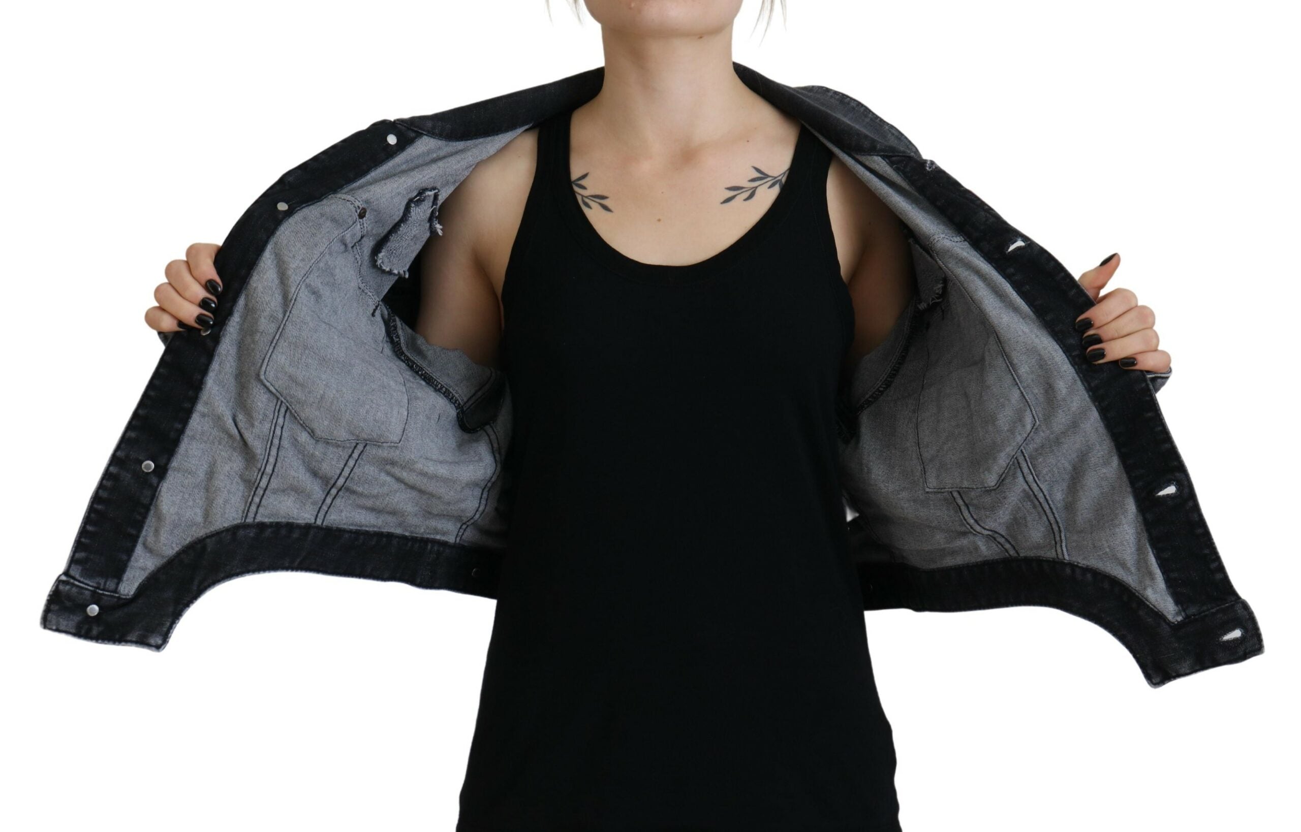 Grijs gewassen katoenen cropped denim jack