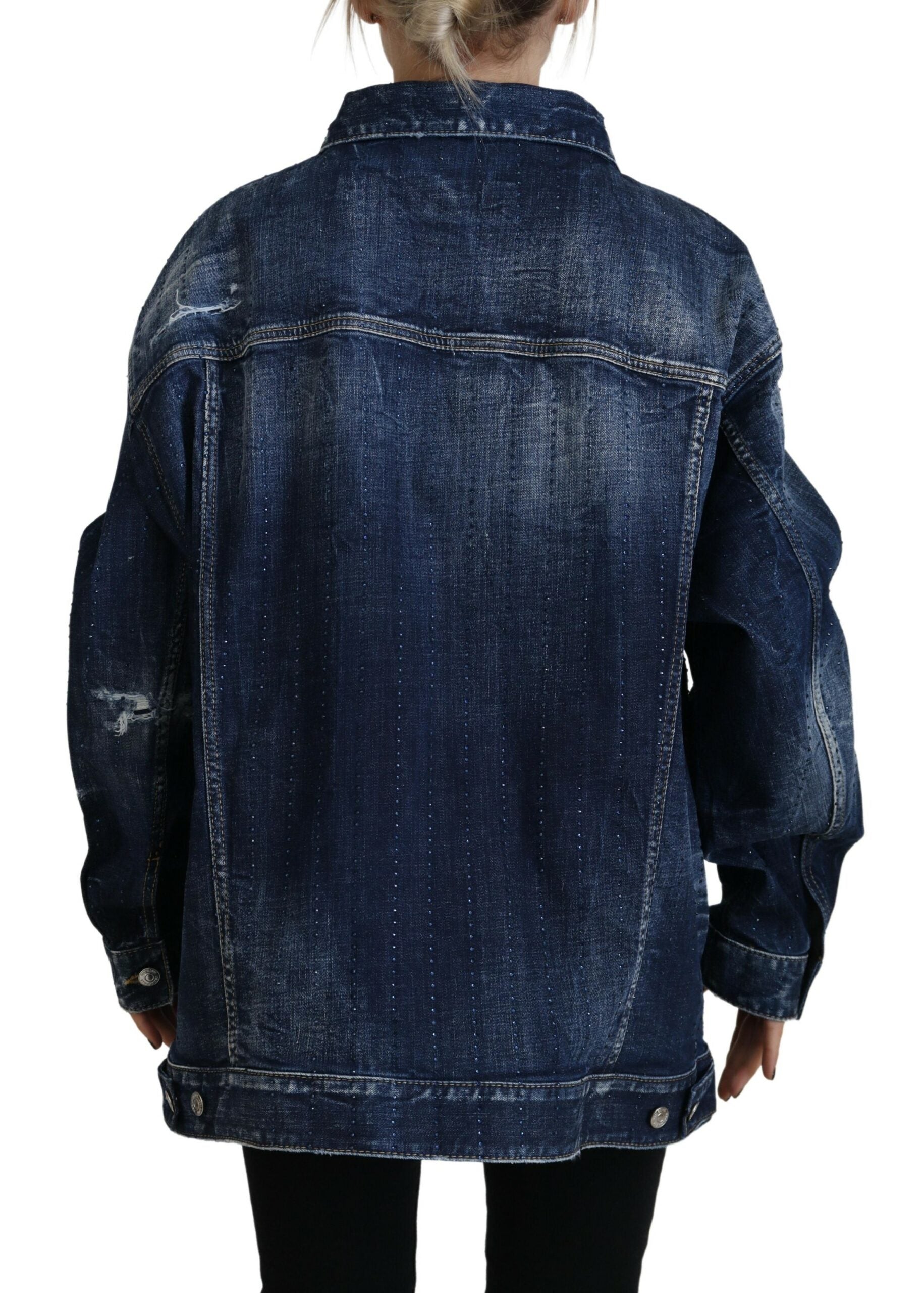 Blauw denim jasje met versleten kraag
