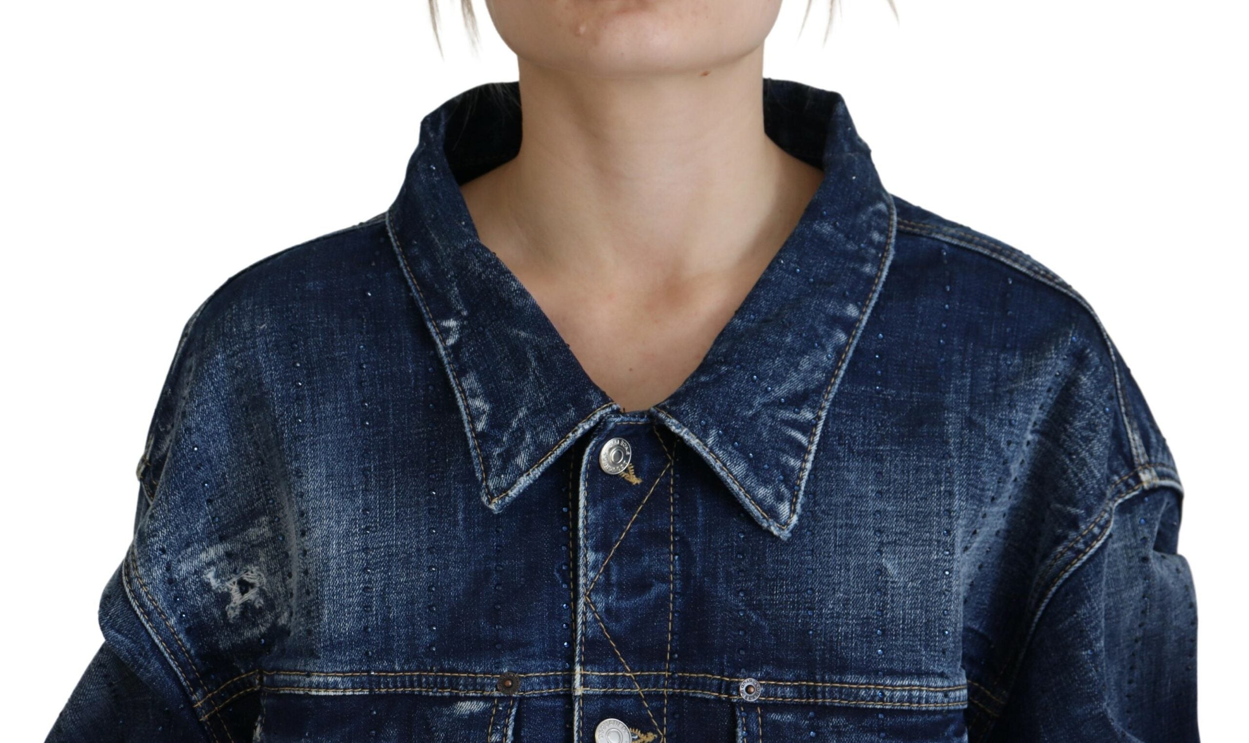 Blauw denim jasje met versleten kraag